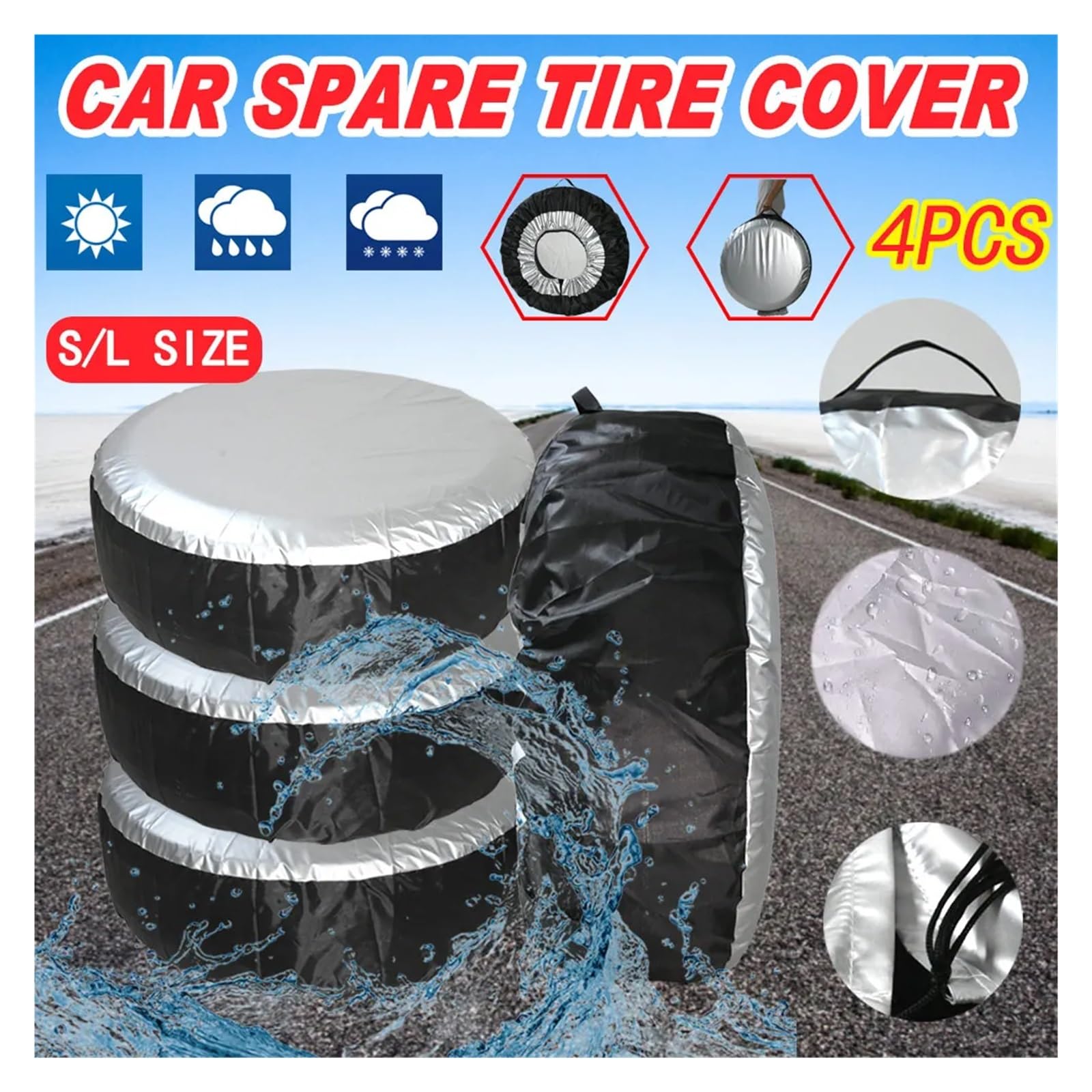 Auto-Ersatzreifenabdeckungen, 4 Stück, 33–48,3 cm, 48,3–58,4 cm, Reifenabdeckung, Auto-Ersatzreifenabdeckung, Aufbewahrungstaschen, Tragetasche, Polyester-Reifenkappen, Reifenabdeckungen (4 Stück 48,3