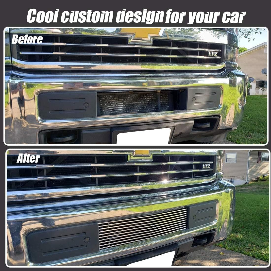 Chrome Front Grill Grille fits 2015-2019 Chevy Silverado 2500HD 3500HD Lower Bumper Aluminum Billet Grille Insert Polished (Chrome)