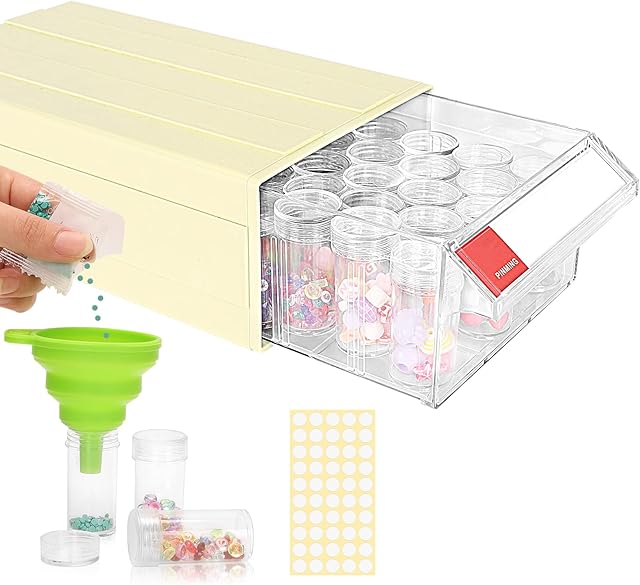 MACTING Diamond Painting Storage Boxes, 1 Drawers with 40 Slots Bead Storage Bottles and Diamond Art Tool Rack