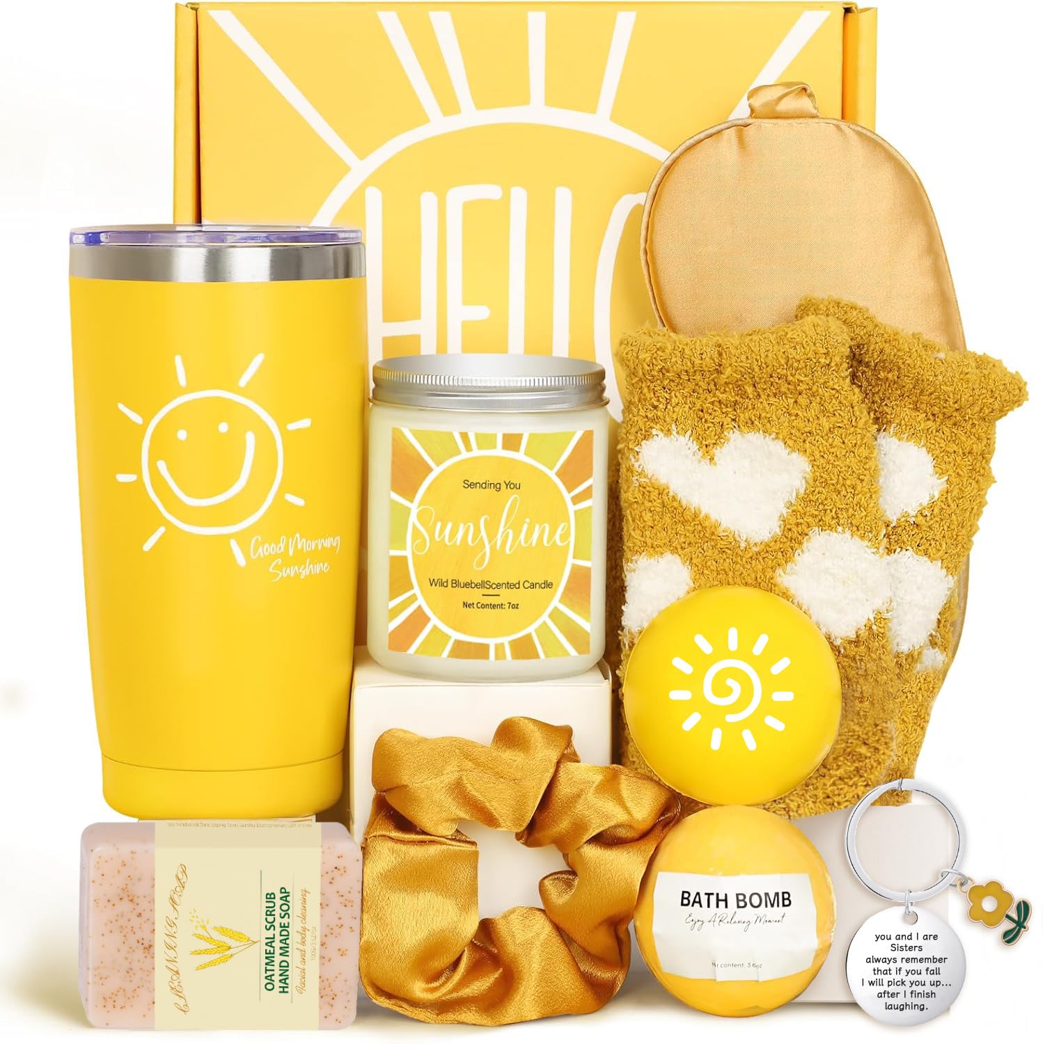 Panier-cadeau bien-être jaune lot de 10 pour anniversaire et Noël