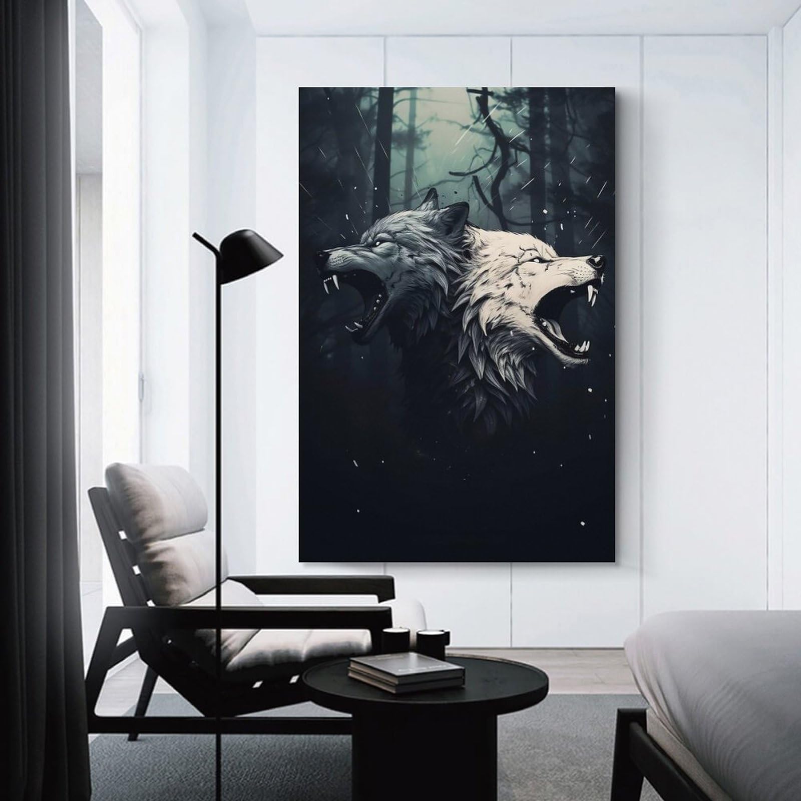 Junmoney Majestic Wolves Canvas Art Print 24x36inch(60x90cm), for Gallery Wall Layouts in Home Or Office, Decorative Artwork with Flexible Styling