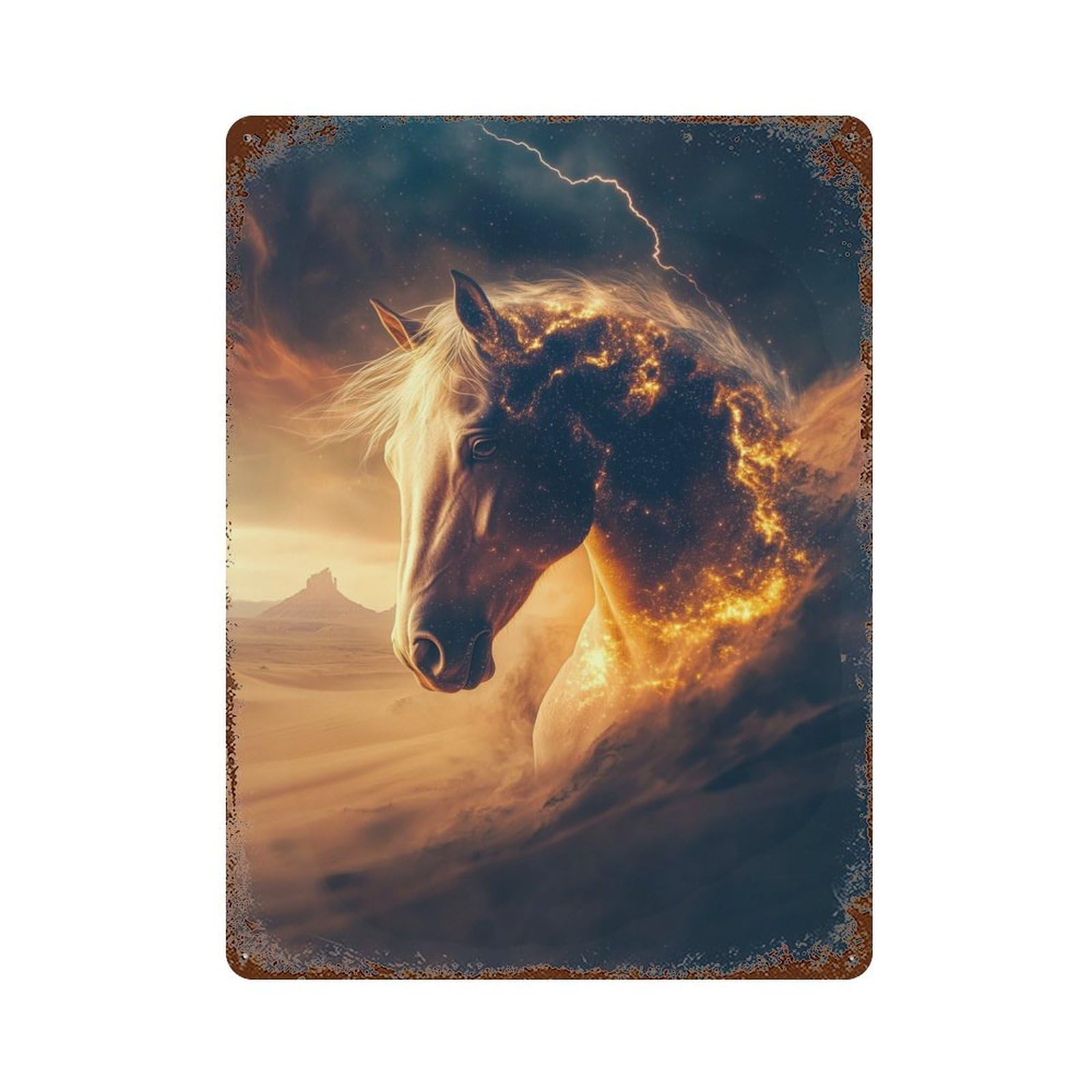 Garage Style Horse in A Desert Storm Vintage Metal Tin Sign 15.7"x11.8", Retro Wall Decor for Bar And Workshop