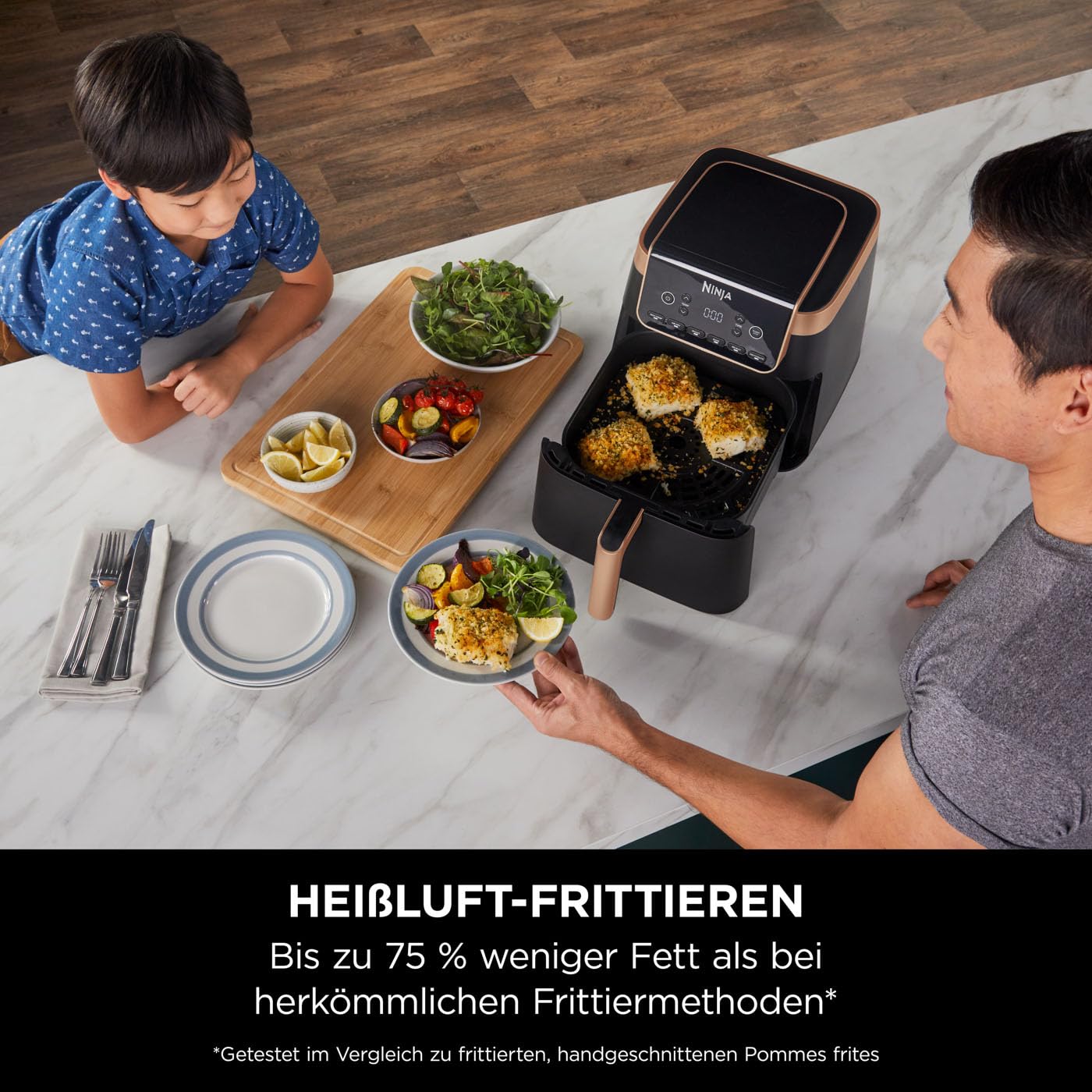 Ninja Heißluftfritteuse MAX PRO 6,2 L ölfrei Antihaftbeschichtet Schwarz/Kupfer AF180EUCP