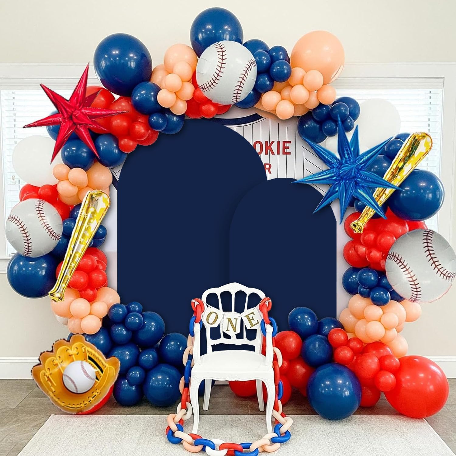 Navy Blue Arch Backdrop Cover Set of 2 Spandex Fitted Arch Covers,Chiara Baby Bridal Shower Party Birthday Banquet (Navy Blue, 7.2ft+6ft)