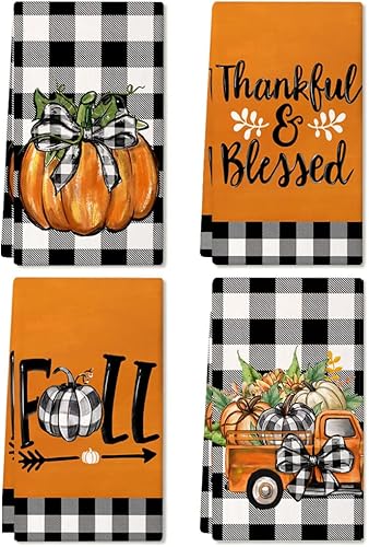 Miniatura 9 de ARKENY AD131 - Juego de 2 toallas de cocina de otoño, diseño de calabaza, diseño de otoño con lazo, diseño de calabaza, 18 x 26 pulgadas, decoración