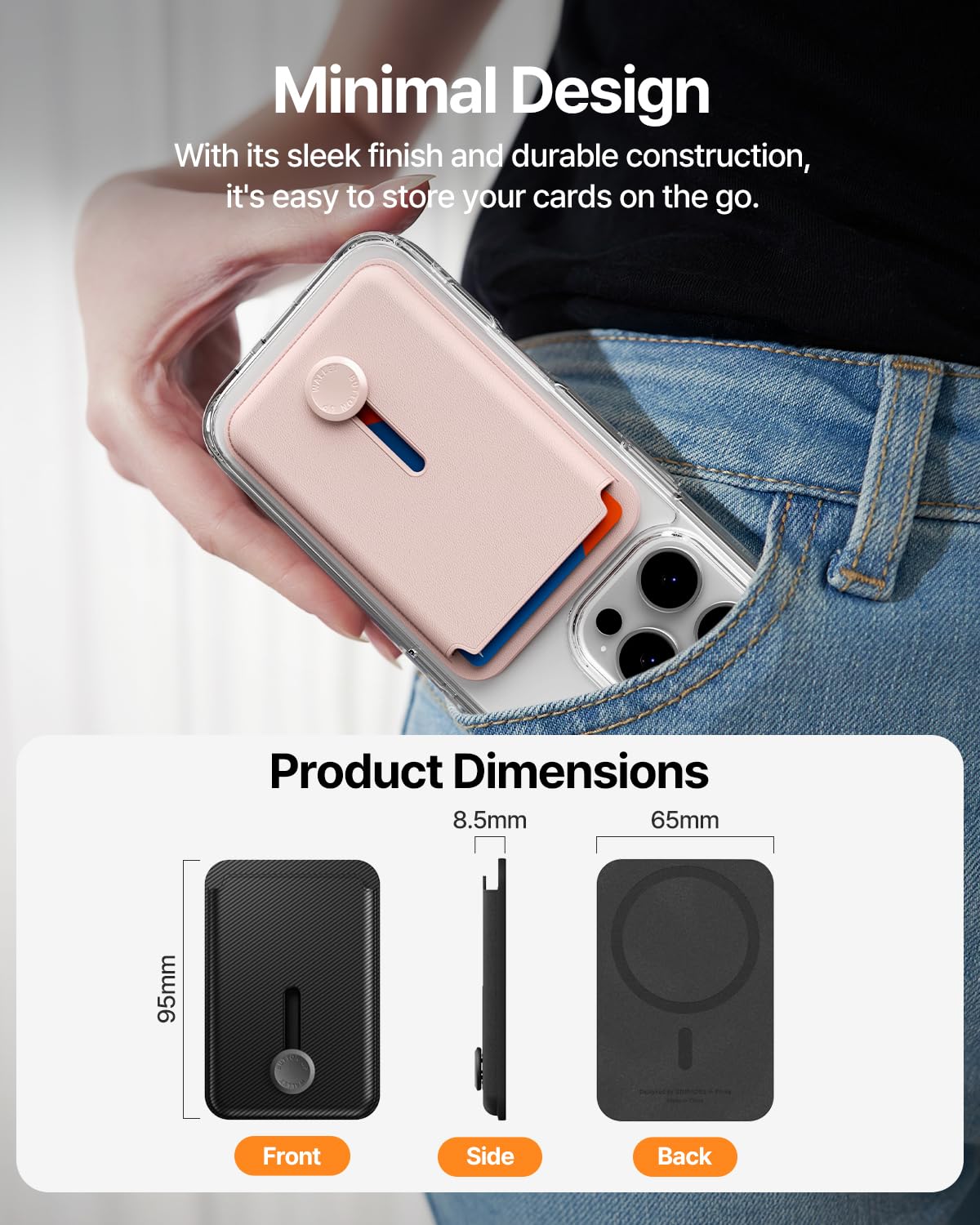 Sinjimoru MagSafe Wallet, Magnetische Kartenhalterung für bis zu 3 Karten mit Schnellzugriff per Knopfschieber, kompatibel mit iPhone 12–17, M-Viica Button Wallet Karbon Schwarz