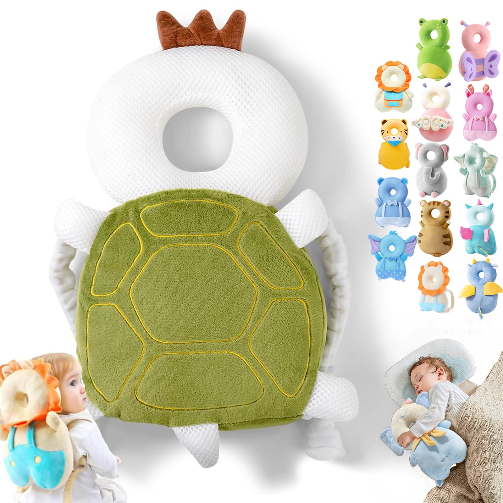 Wonderbaby Head Protection Backpack Pillow - Baby Fall Back Head Protector Turtle
