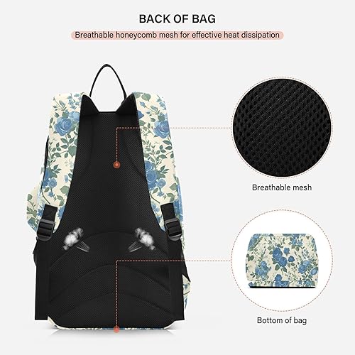 Miniatura 4 de Tennis Racquet Ball Bag Cute Sturdy Vintage Style Floral Pattern Blue Roses Gym Bags Travel Backpack for Teen Boys Girls Men Women bolso para raqueta