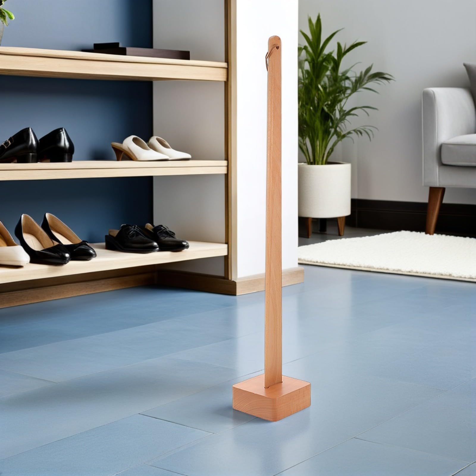 VILLCASE Calzador Portátil de Madera Maciza Mango Largo y Base Estable de 56 CM, Adecuado para Uso Hogar y Personas Embarazadas