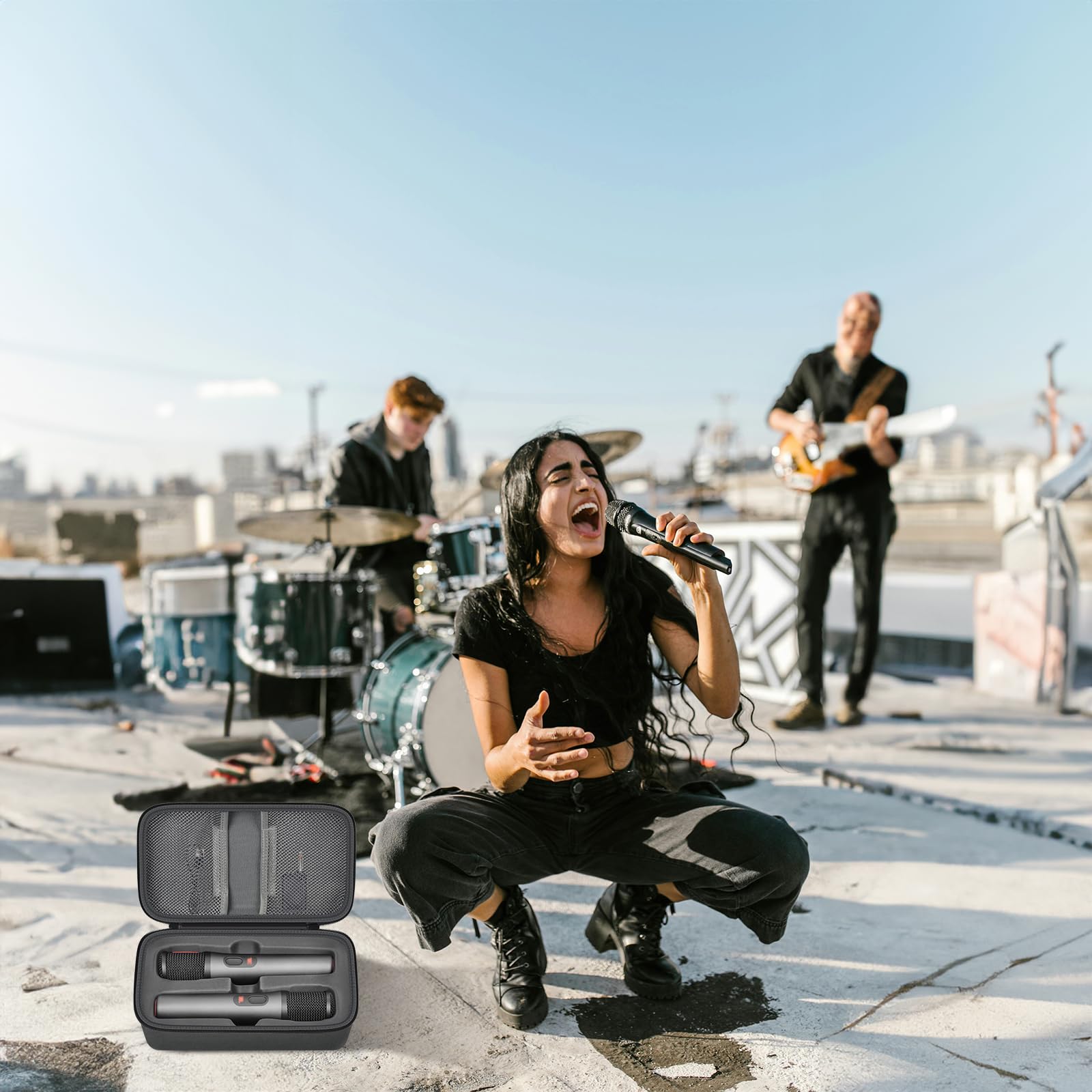 Boobowl Custodia per microfono Bluetooth compatibile con JBL PartyBox Wireless Mic J2X, microfono digitale portatile per batteria ricaricabile, ricevitore, adattatore (solo borsa), grigio., Pe