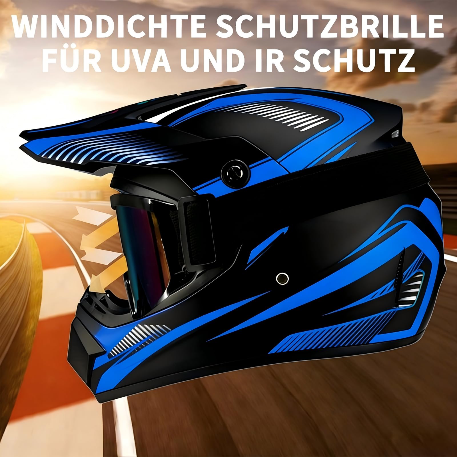 MTB Helm Fullface Kinder, Motocross Fullface MTB Helm Downhill Motorradhelm Kinder mit Handschuhe Maske Brille, Jugend Motorradhelme Inklusive 2 Größen Helmfutter