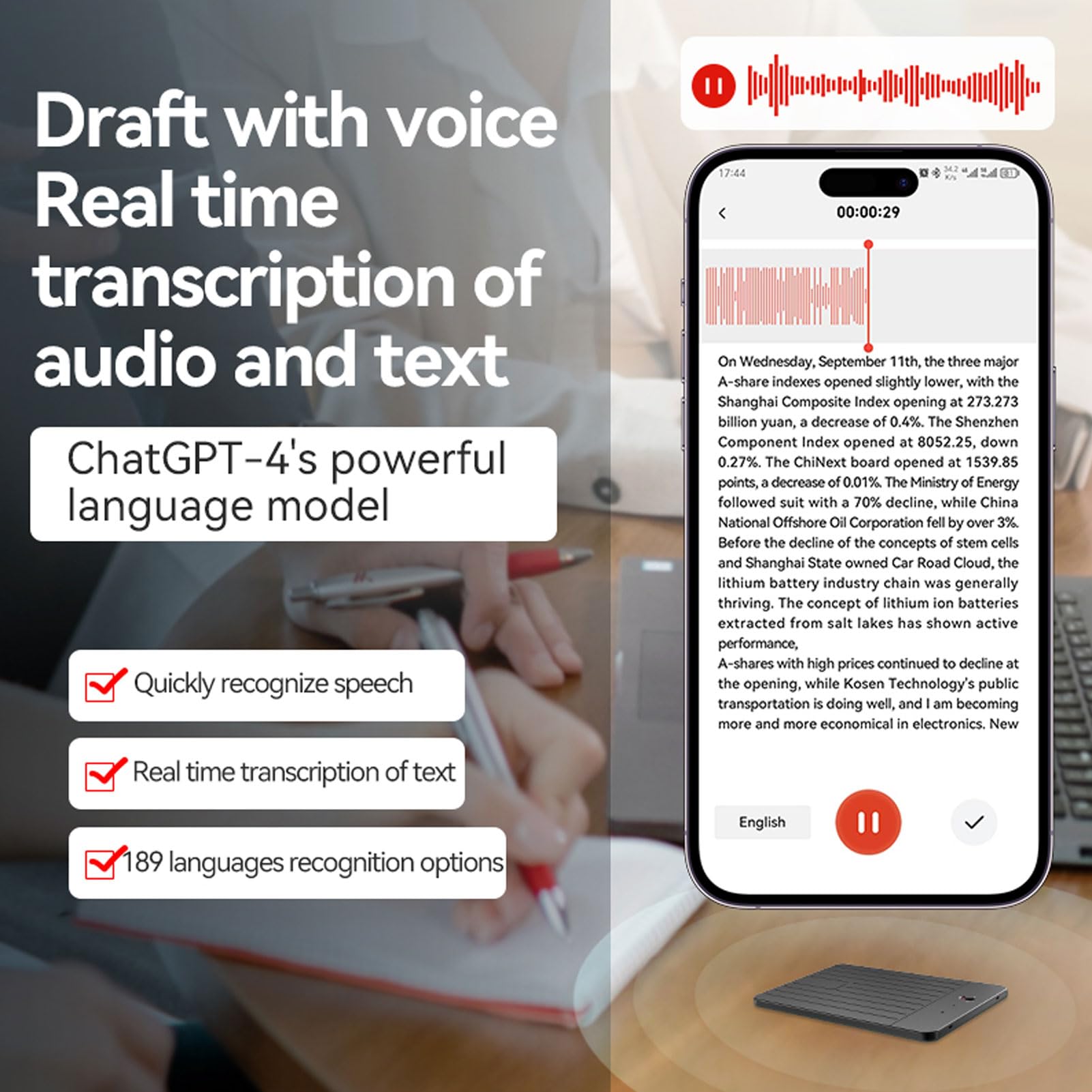 Tonysa AI Smart Voice Recorder, z 112 Językiem Tłumaczenie w Czasie Rzeczywistym, kontrolą Aplikacji, Anulowanie Szumu, Magnetyczna Mini Rejestrator, na Wykłady, Spotkania, Połączenia (128G)