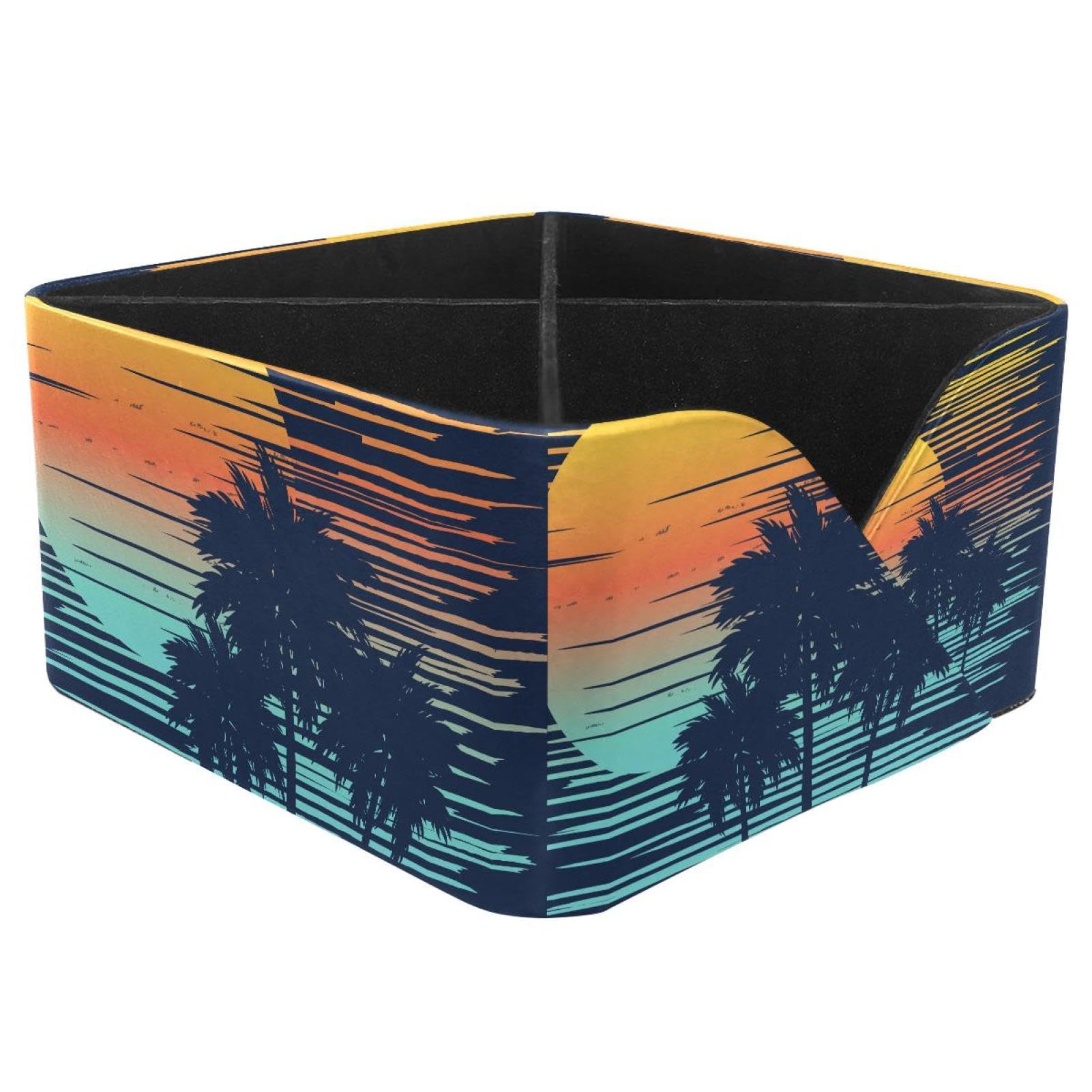 KengjuTesu Sunset on Tropical Beach with Palm Tree Desktop Organizer Pen Holder, Rectangular Pencil Cup for Office, Study and Makeup Stations