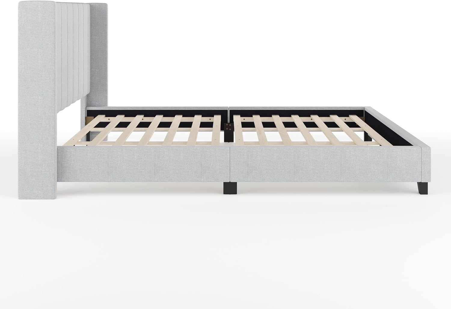 Gray King Upholstered Platform Bed with Linen Wingback Headboard