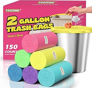 Mini Trash Bags 2 Gallon - 150 Count Small Garbage Bags Unscented,7.5 Liter Colored Plastic Trash Can Liners,Thick Waste Basket Liners for Bathroom Home and Office
