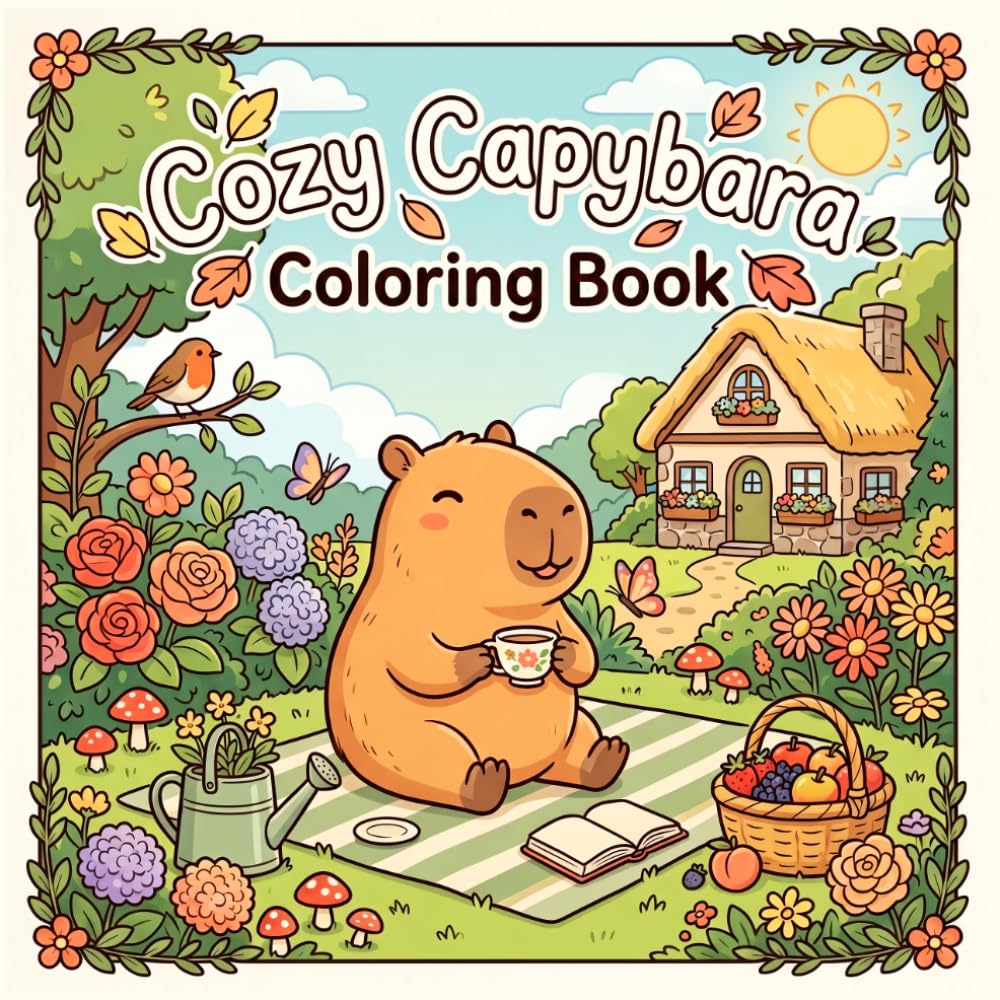 Cozy Capybara Coloring Book: Bold & Easy Coloring Pages Featuring Relaxing Kawaii Capybara Life Adventures, and Cozy Moment Scenes for Kids, Teens, and Adults