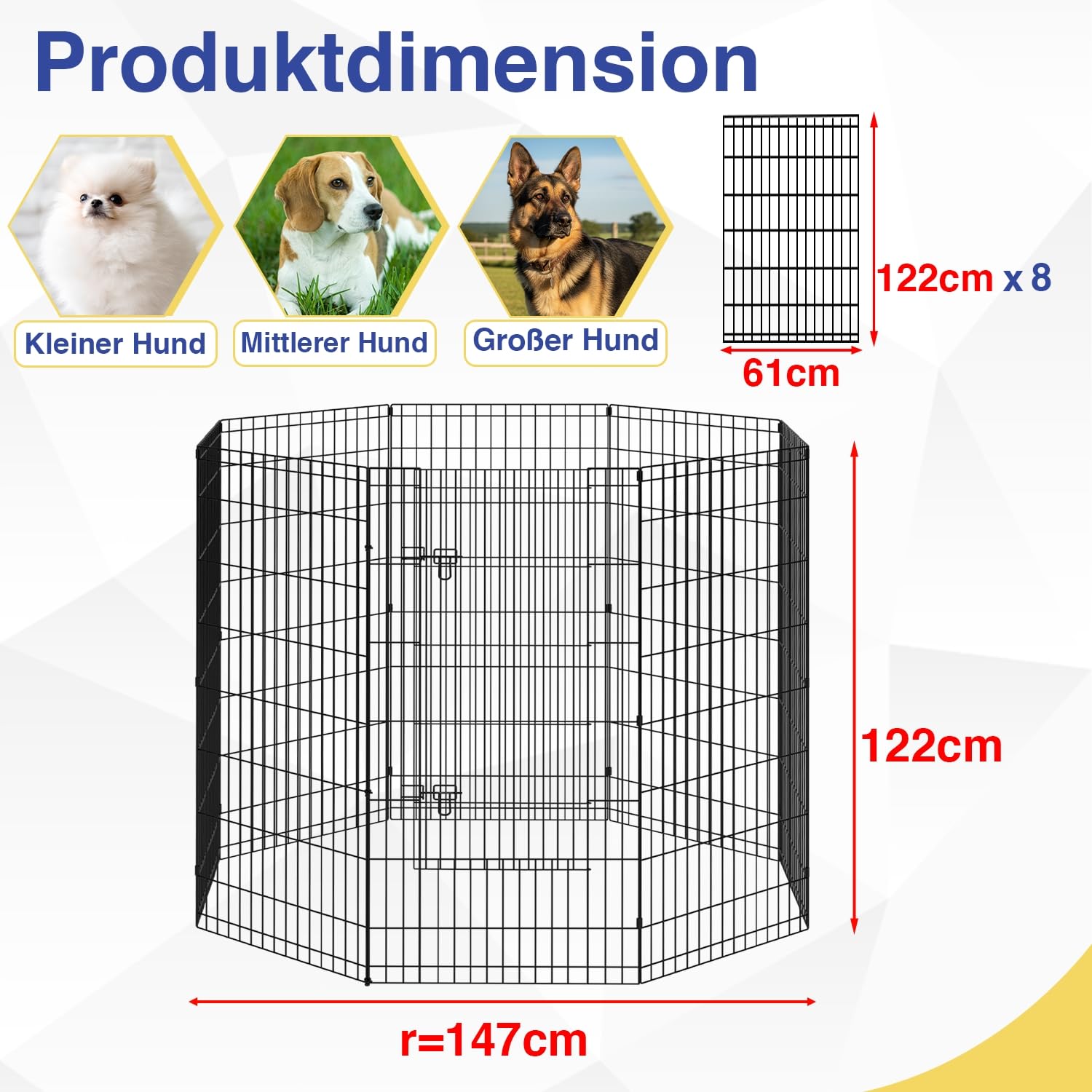 FDW 8-Panel Welpenlaufstall,122cm Welpenauslauf,Flexibel & Faltbar, Metall Tierlaufstall, Freigehege für Hund，Katze, Kaninchen, für Innen und Außen，Einfache Montage, Schwarz