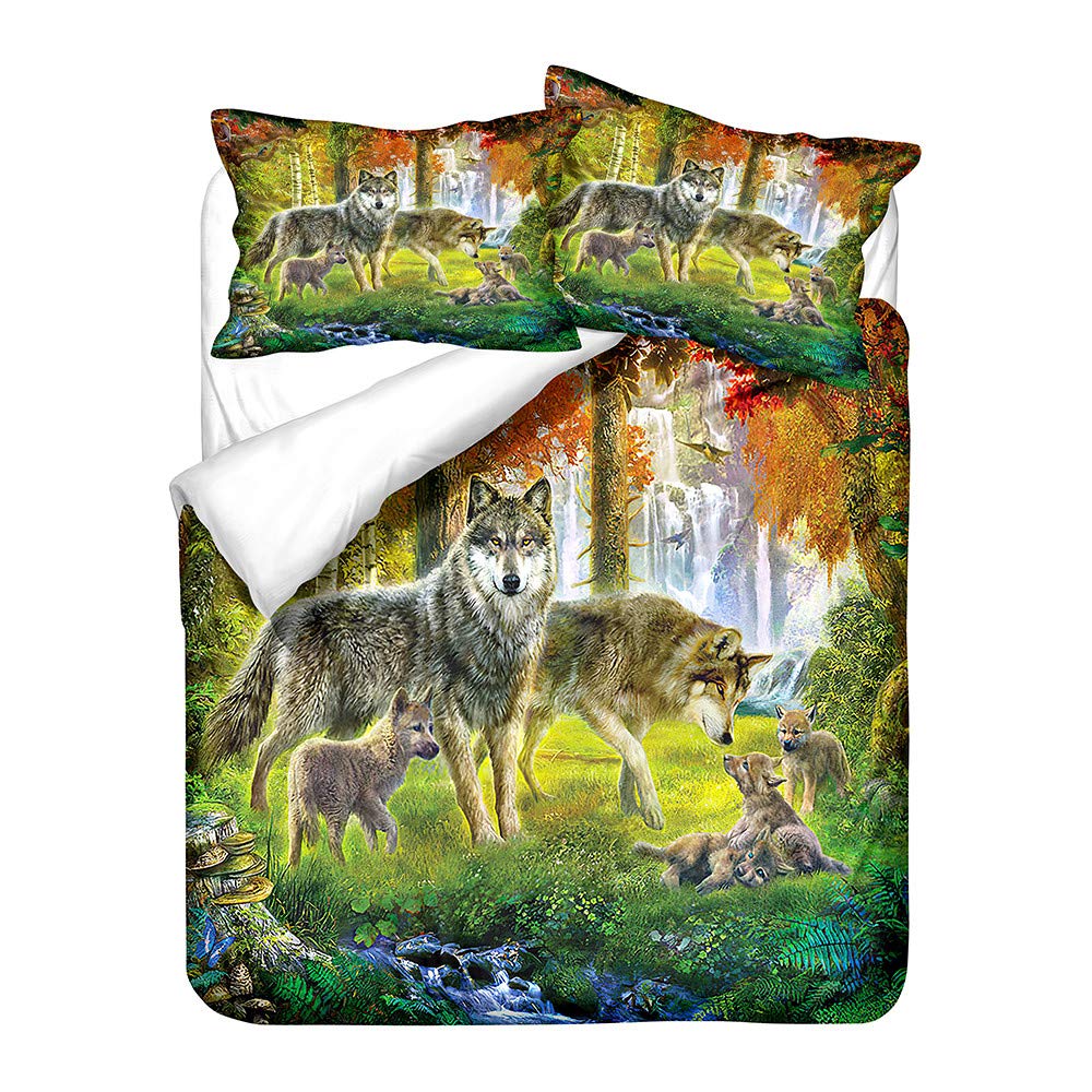 Housse de couette imprimé loup 3D ensemble literie microfibre 180x220