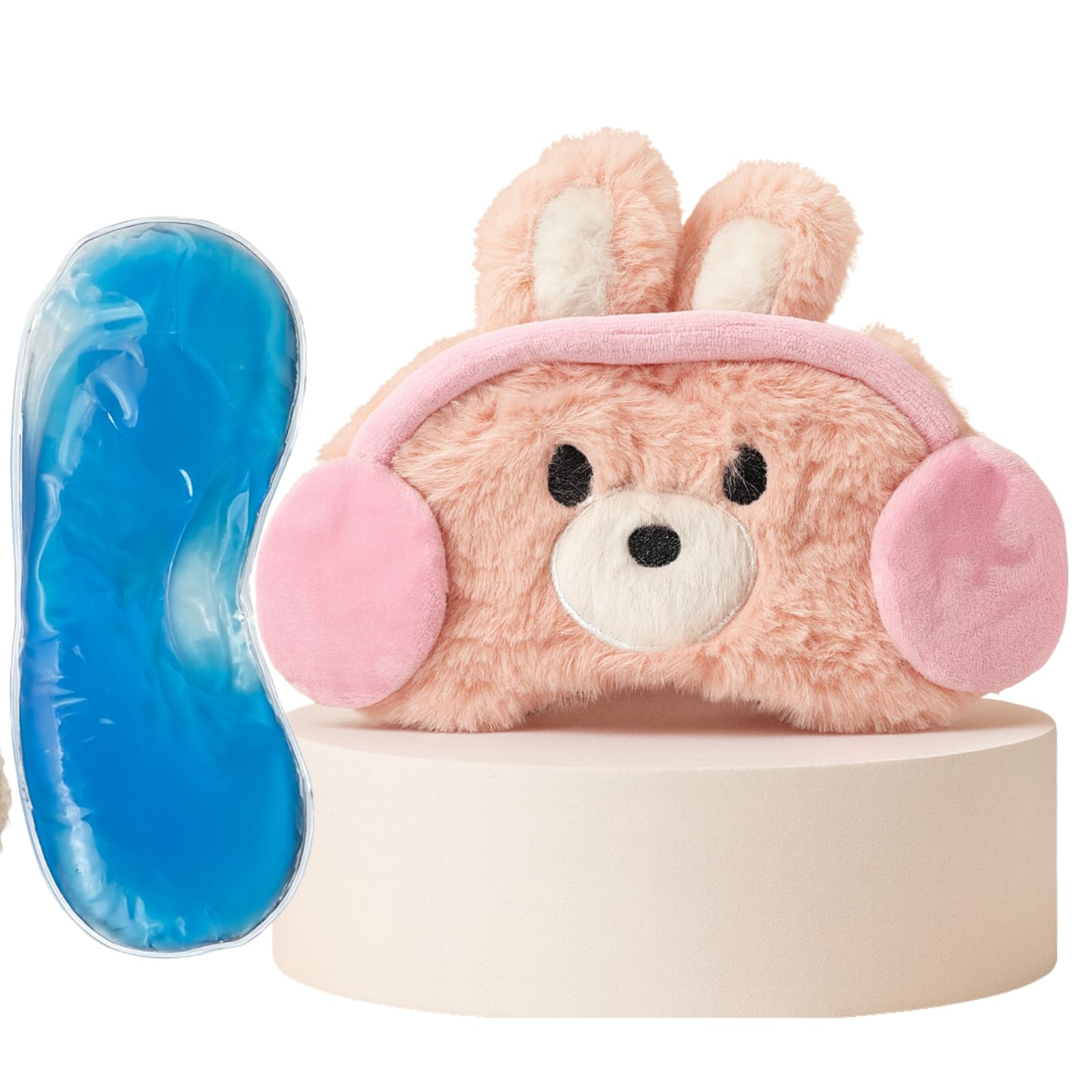 WHUMIES Pink Plush Sleep Eye Mask with Hot & Cold Gel Pad for Men, Women & Kids | 3D Cute Bear Eye Shade, Blocks Light Completely, Soft Comfortable Blindfold for Travel, Nap & Relaxation-image-28