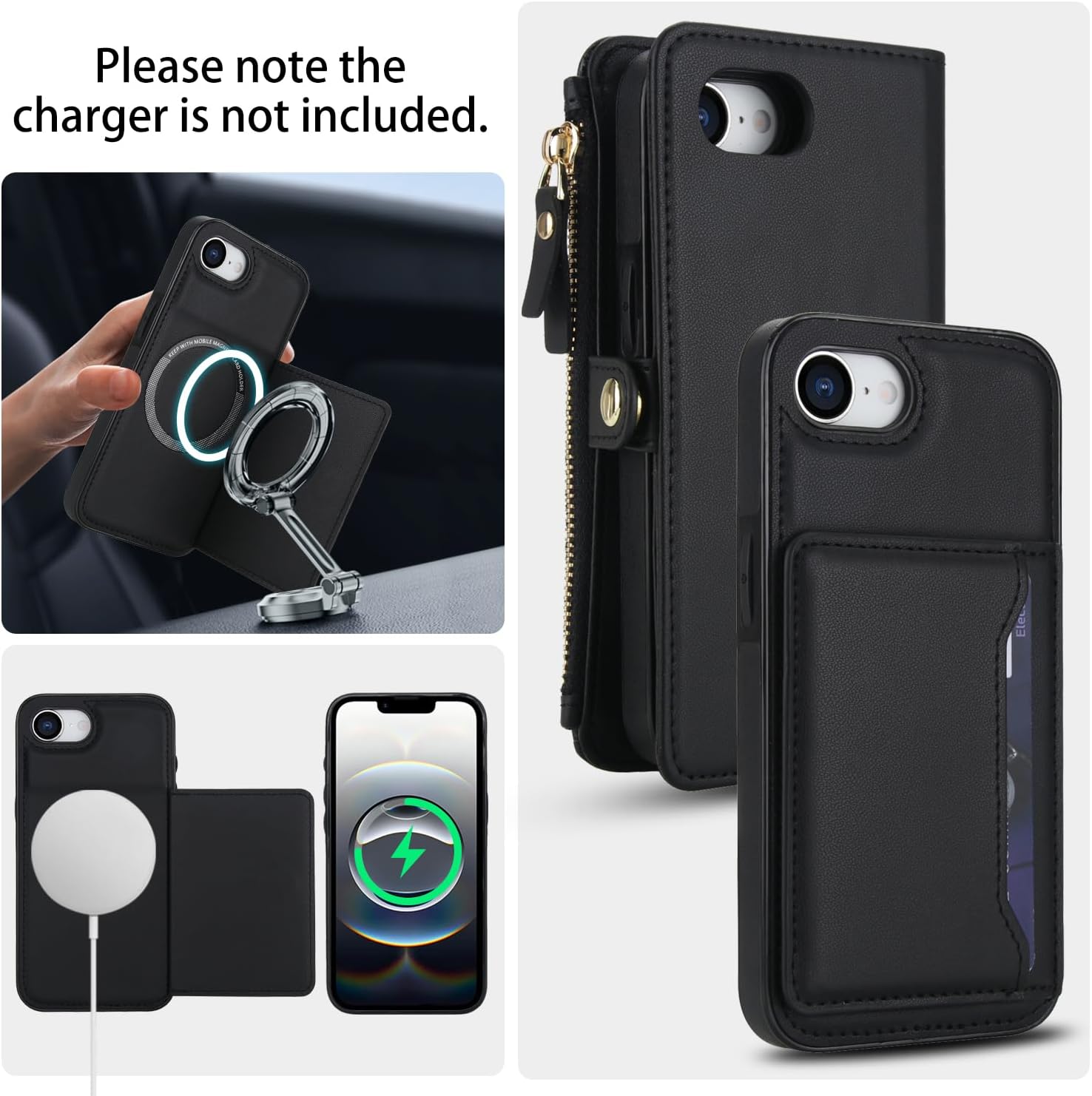 Phone Case for iPhone 16e/SE 2025/SE 4 Wallet Cover Compatible with RFID Screen Protector Crossbody Lanyard Strap Flip Card Holder Slot Cell i Phone16e i16e 16 e SE4 4th Generation 16eCase Black