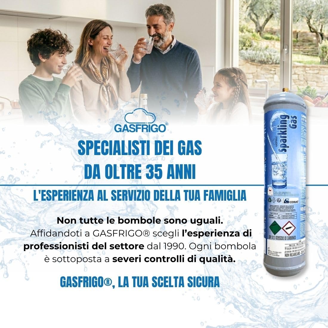 Bevi sano, bevi Italiano! GASFRIGO® Set 2 Bombole CO2 per Gasatore e Depuratore Acqua Frizzante - 600g E290 Alimentare - Attacco M11x1 - Scorta Risparmio! Bombola e Gas 100% Made in Italy