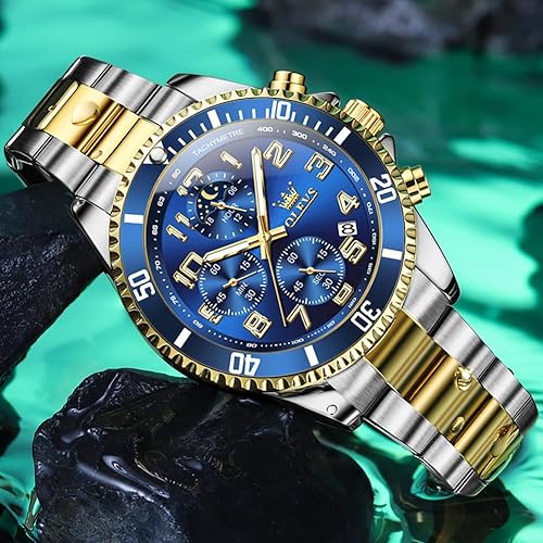 Miniatura 3 de OLEVS Reloj cronógrafo para hombre, vestido de lujo, acero inoxidable, impermeable, para hombre, fase lunar, calendario luminoso, de negocios,