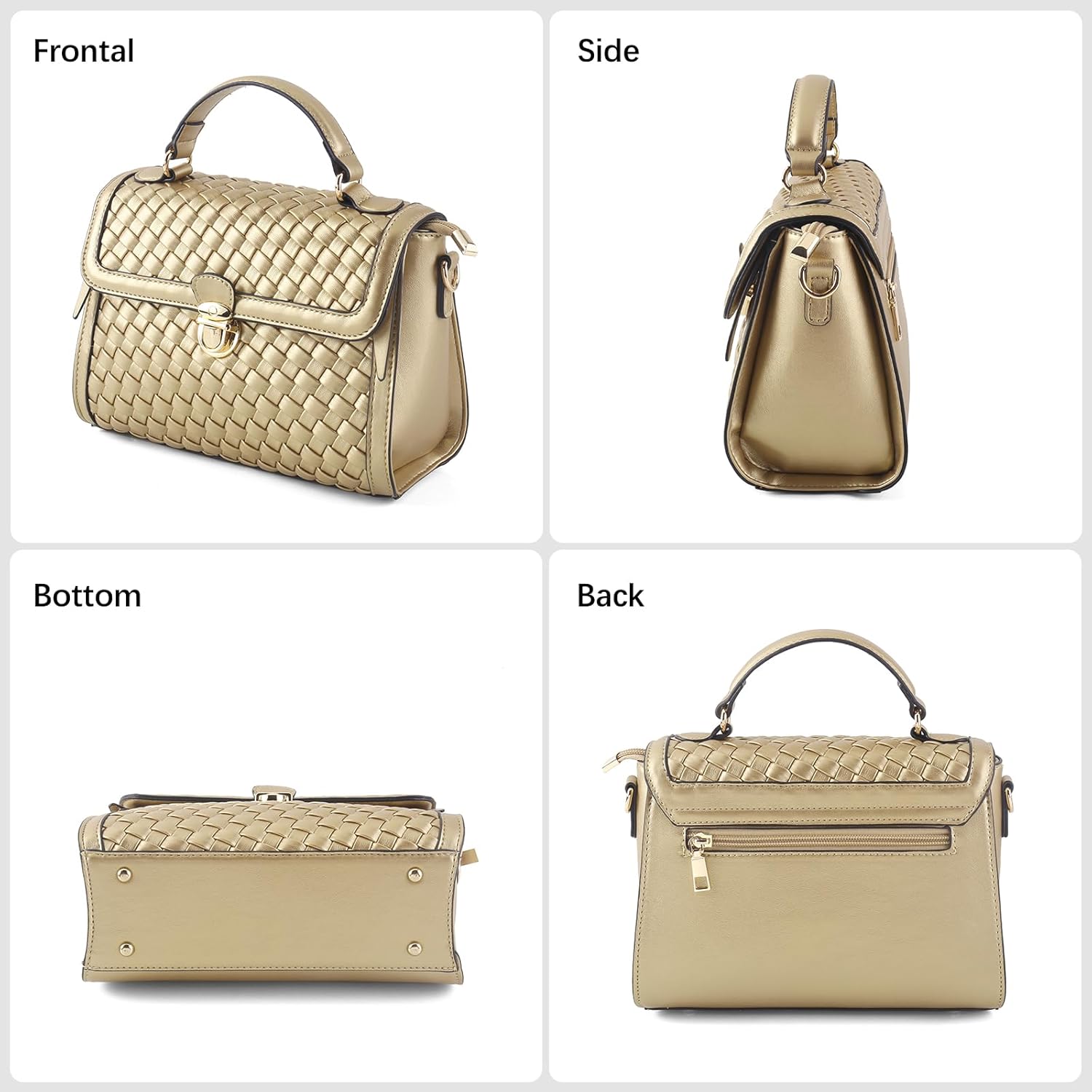 Woven Purses For Women Crossbody Shoulderbag Vegan Leather Handwoven Top Handle Satchel Zip Cross Body Purse - Image 3