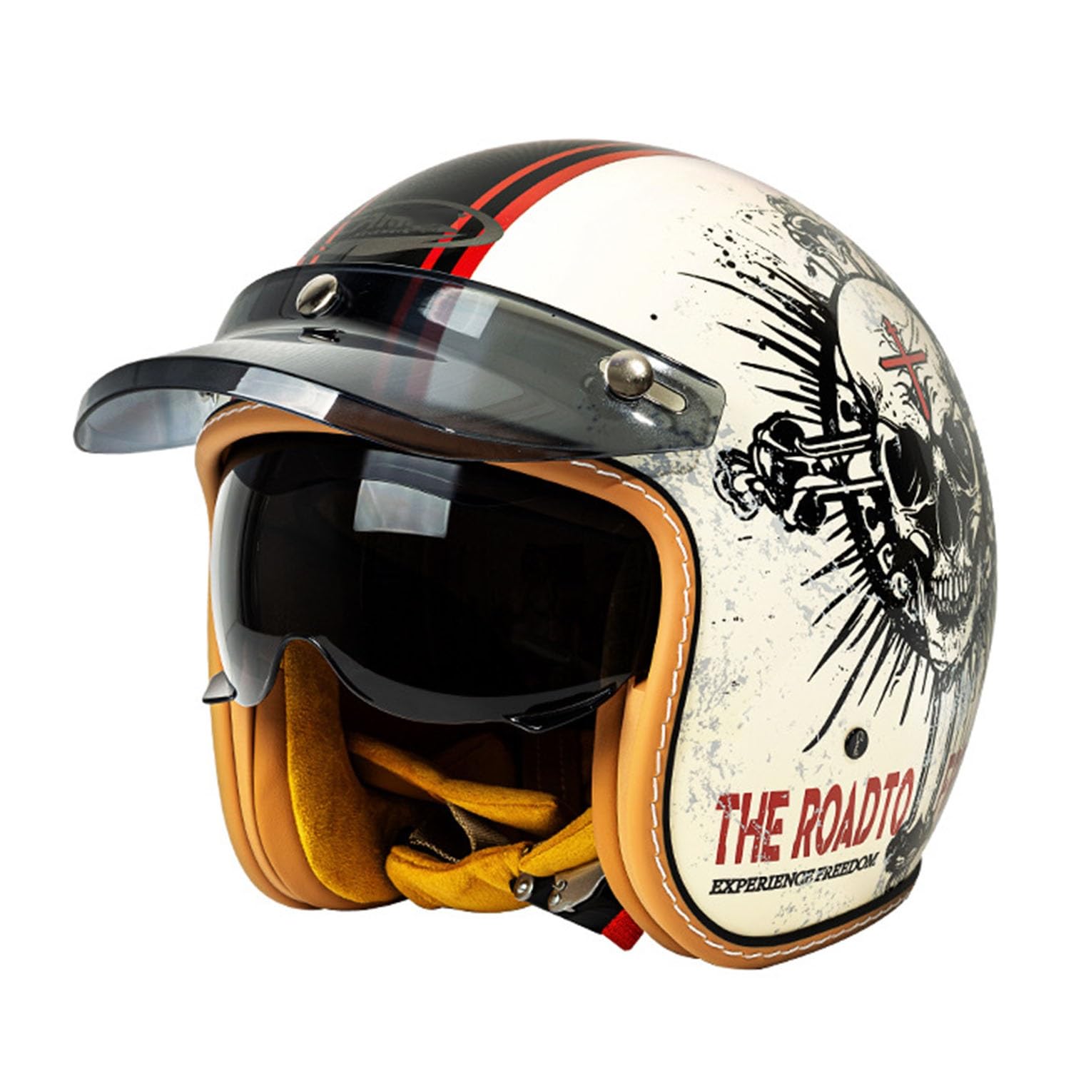 Caschi da Moto Jet 3/4 per Adulti, Omologati ECEDOT con Visiera, Casco Vintage da Uomo E da Donna per Ciclomotore, Cruiser, Bobber E Chopper(4,L=59~60cm)