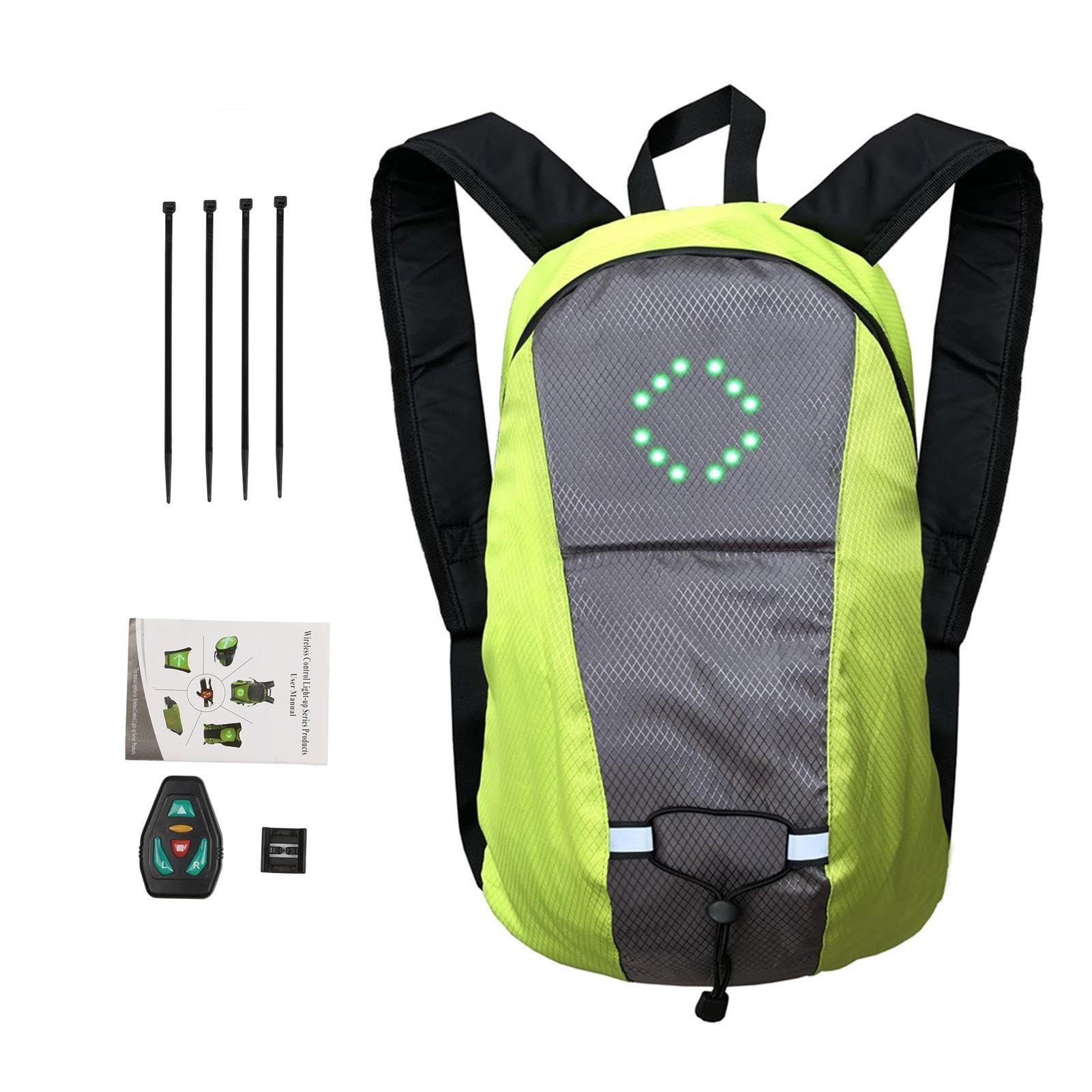 Borsa da trekking a 2 LED, ricaricabile tramite USB, con luce di sicurezza, borsa ad alta visibilità, zaino da 15 l con telecomando a LED con indicatore di direzione, zaino da ciclismo notturno per