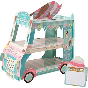 Hintyne Cupcake Stand 3 Tier Cardboard Ice Cream Truck Kids Birthday Decoration