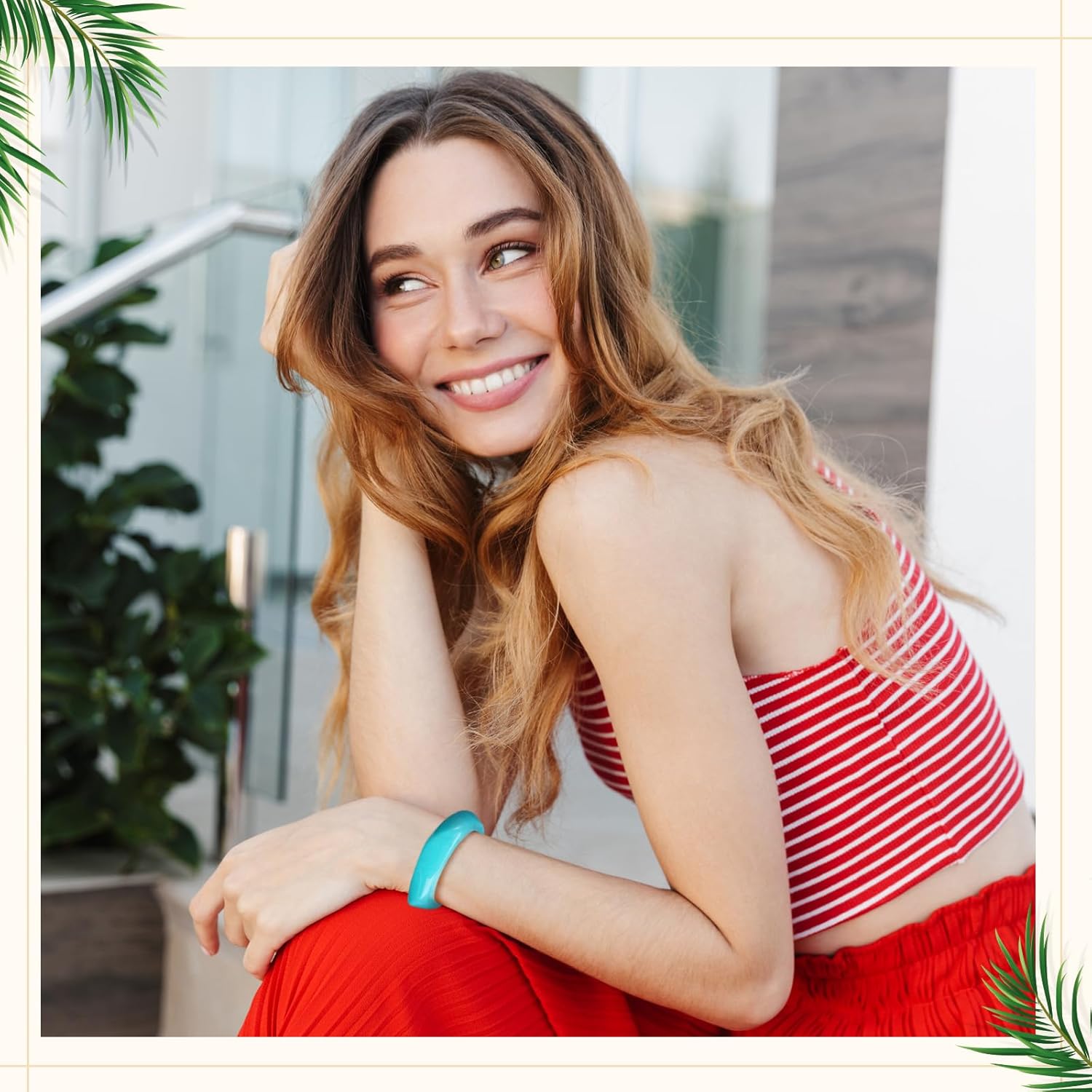 Landical Colorful Square Acrylic Resin Bangle Bracelet Wide Geometric Irregular Wristbands Women - Image 4