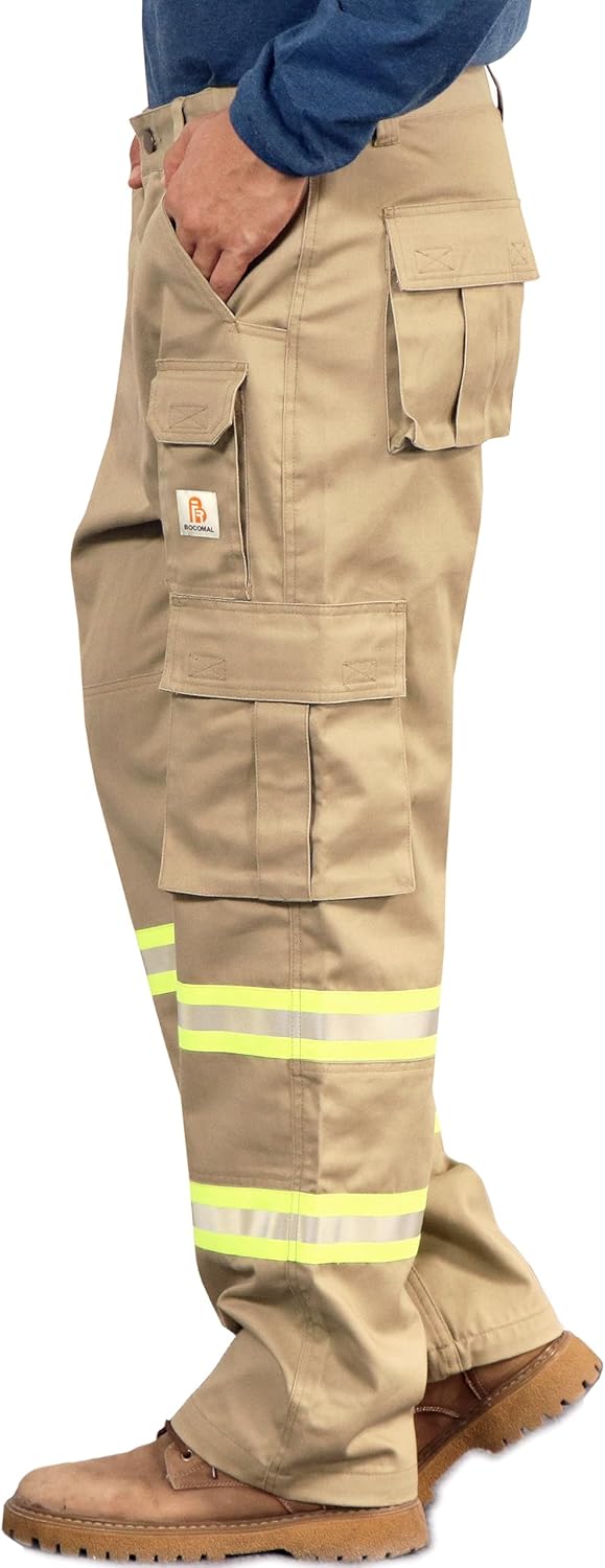 BOCOMAL FR Pants High Visibility Cargo Pockets Flame Resistant Hi-Vis Workwear Water & Oil Repellent Finish - Image 4