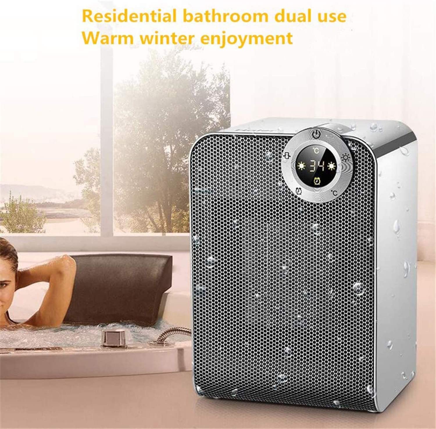 Calentador Duradero Calefactor-Estufas eléctricas Calefactor de cerámica con Control Remoto Termostato Digital con Pantalla táctil Calentador de Ventilador
