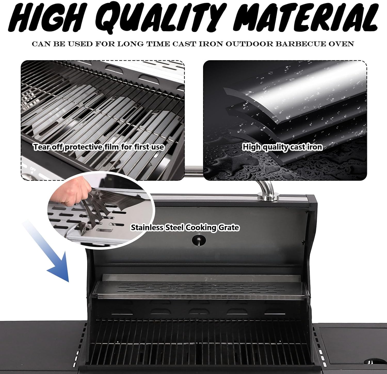 4-Burner Propane Gas Grill with Side Burner - Stainless Steel BBQ Grill Outdoor with Porcelain-Enameled Cast Iron Grates,50,000 BTU Barbecue Grills for Patio, Cooking Kitchen, Backyard Garden