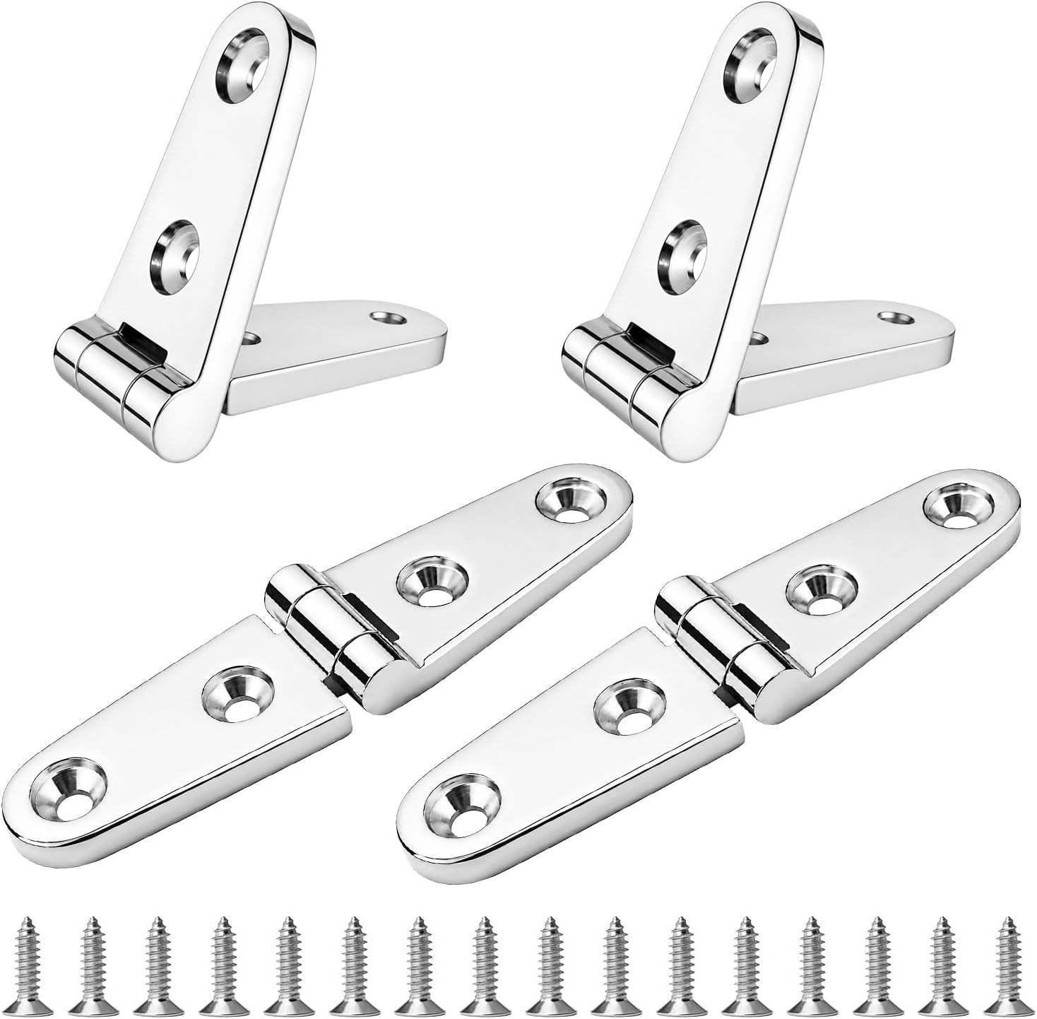 316 Stainless Steel Boat Strap Hinges 4 x 1 In Heavy Duty Marine Grade Hinges Solid (102mm X 26 mm) Cabinet Silent Folding Hinge with SS Screws for Utility Trailer Toolbox, Jon Boats, Dock Box-4Pcs