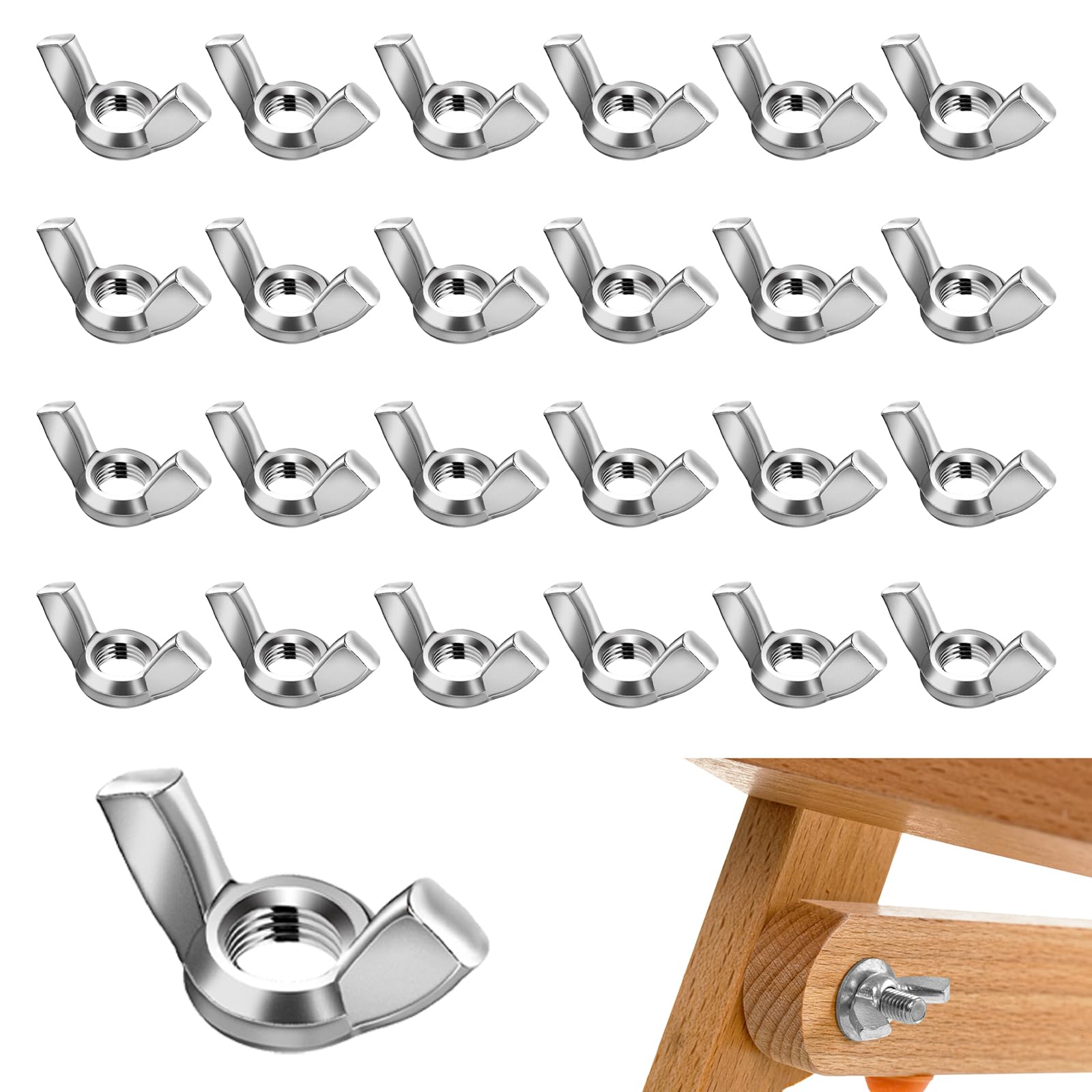 25 Pezzi Dadi ad Alette M8, Dado a Farfalla, Viti a Testa Zigrinata in Acciaio Inox per Fissaggio Fai da Te, Fasteners Hardware