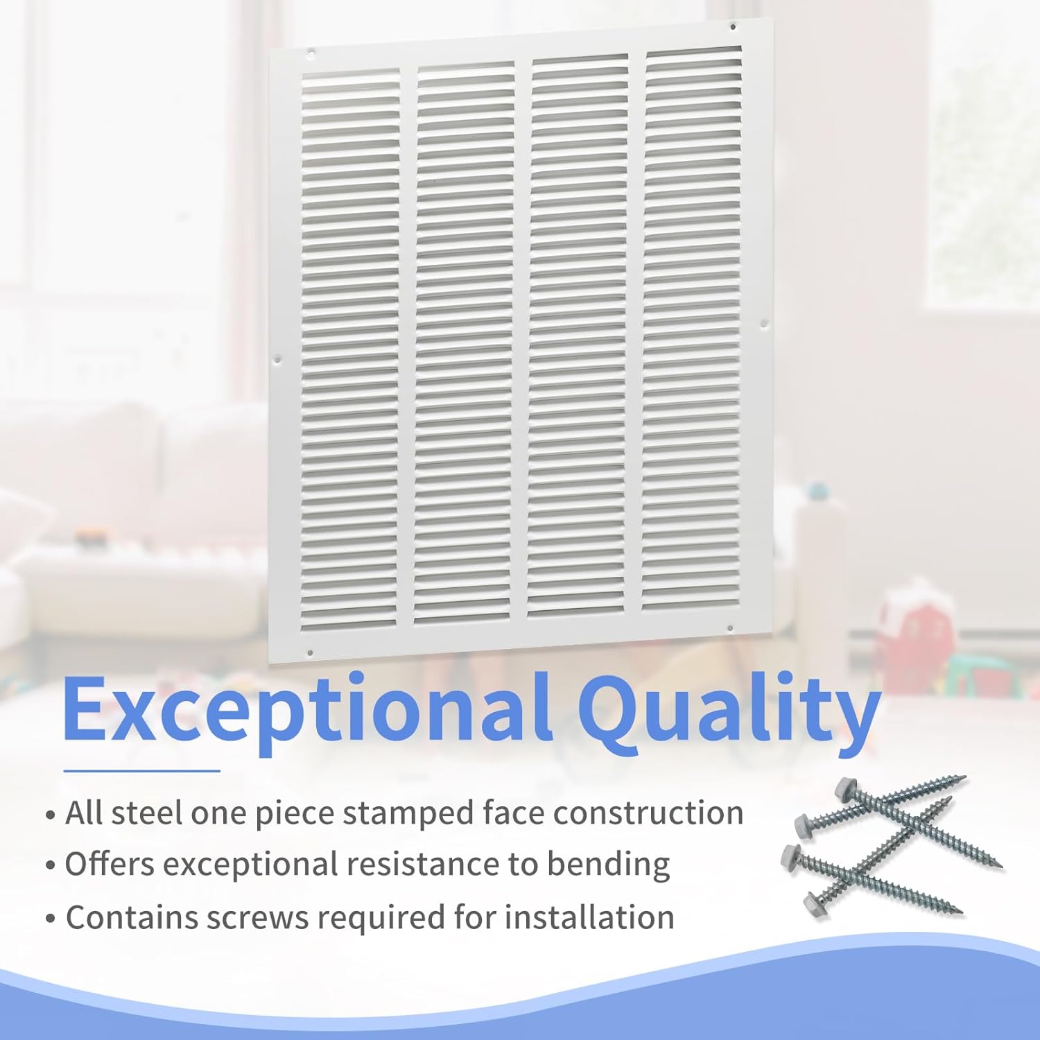 Howeall 16"W x 20"H [Duct Opening Size] Steel Return Air Grille, Air Return Vent Cover for Ceiling and Sidewall - HVAC Air Vent Covers - [Outer Dimensions: 17.75"W x 21.75"H] 16"W x 20"H [Duct Opening]