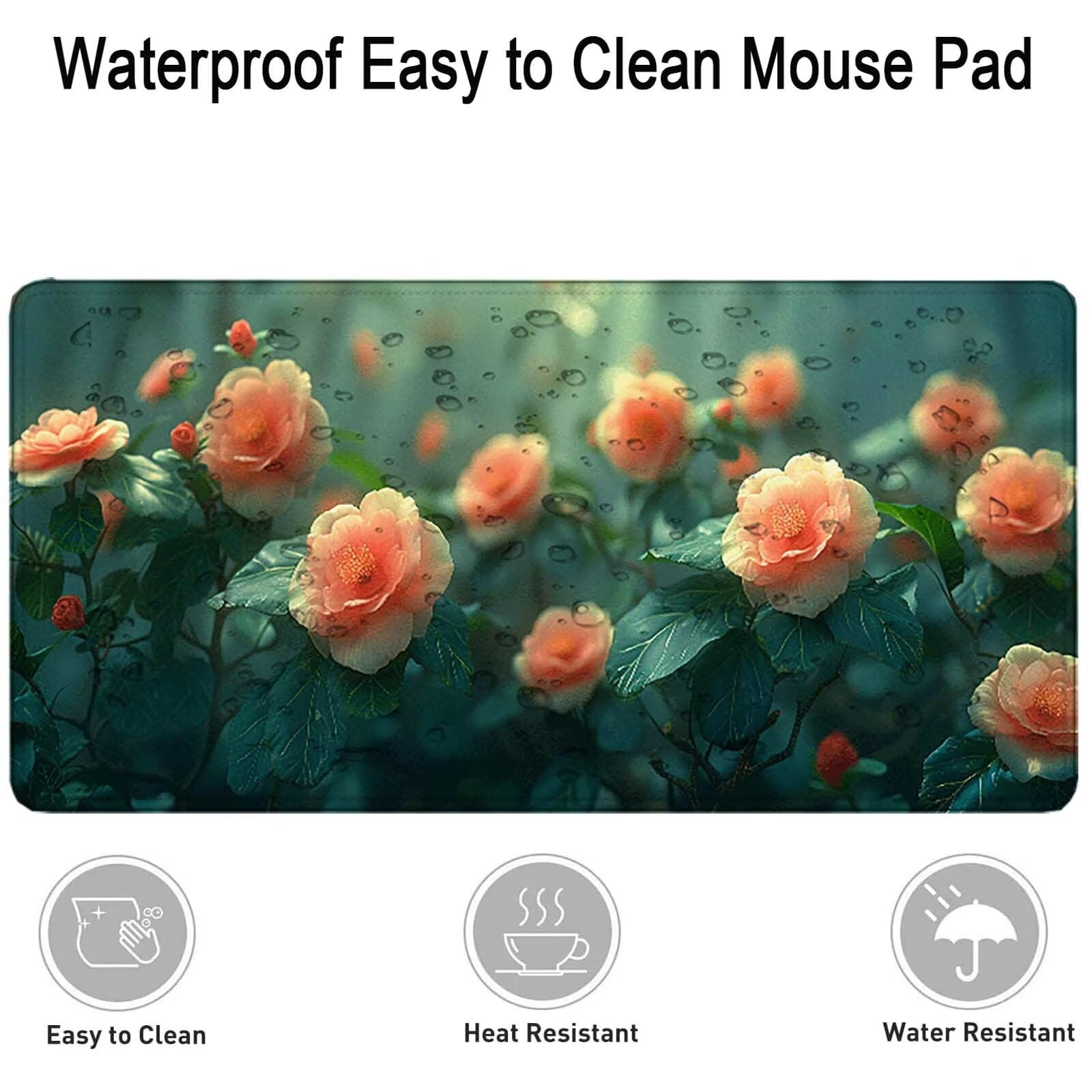 Rosa Alfombrilla Ratón Flor Alfombrilla Gaming XXL (1500x800x3MM), Impermeable Mouse Pad con Bordes Cosidos Tapete Escritorio con Base de Goma Antideslizante para Accesorios Gaming, Oficina -zzg2505B3