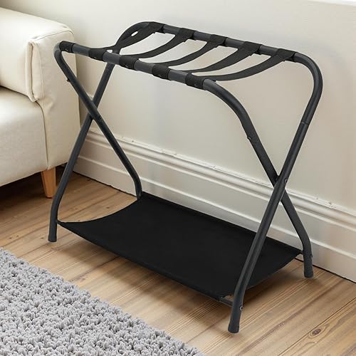Miniatura 2 de Portaequipajes con estante, soporte para maleta plegable para habitación de invitados, soporte de equipaje para dormitorio, hotel, fácil de montar,