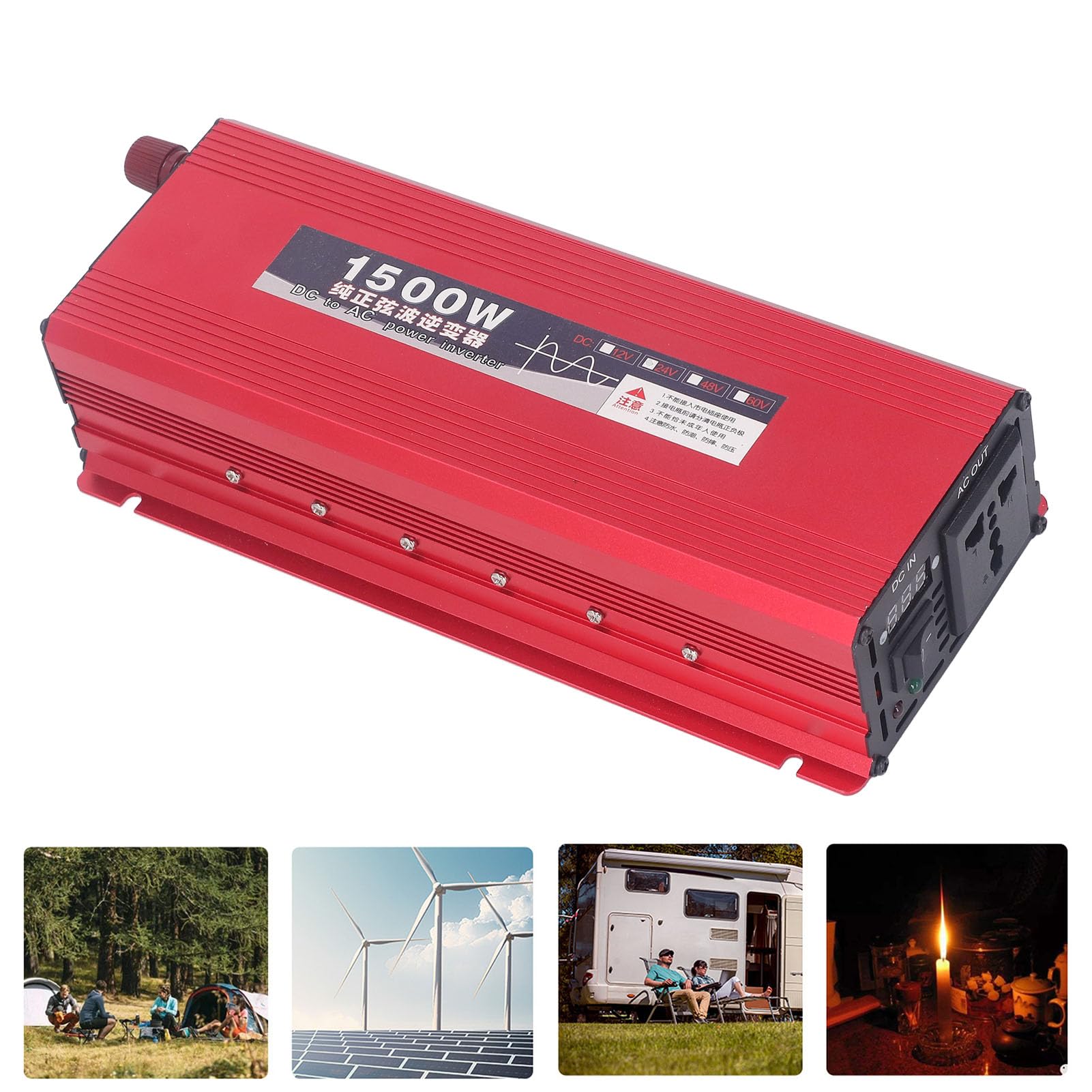 Cocoarm Przetwornica Mocy o Czystej Fali Sinusoidalnej, Przetwornica Mocy LED o 1500 W z obudową ze Stopu Aluminium, Wyjście 220 V 50 Hz, Zdalny Wyświetlacz LCD o Wydajności 92% do Samochodu (DC24V