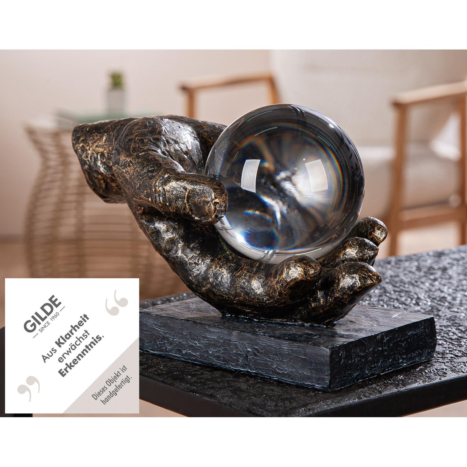 GILDE Skulptur Erkenntnis Hand mit Kugel - Kunstharz
