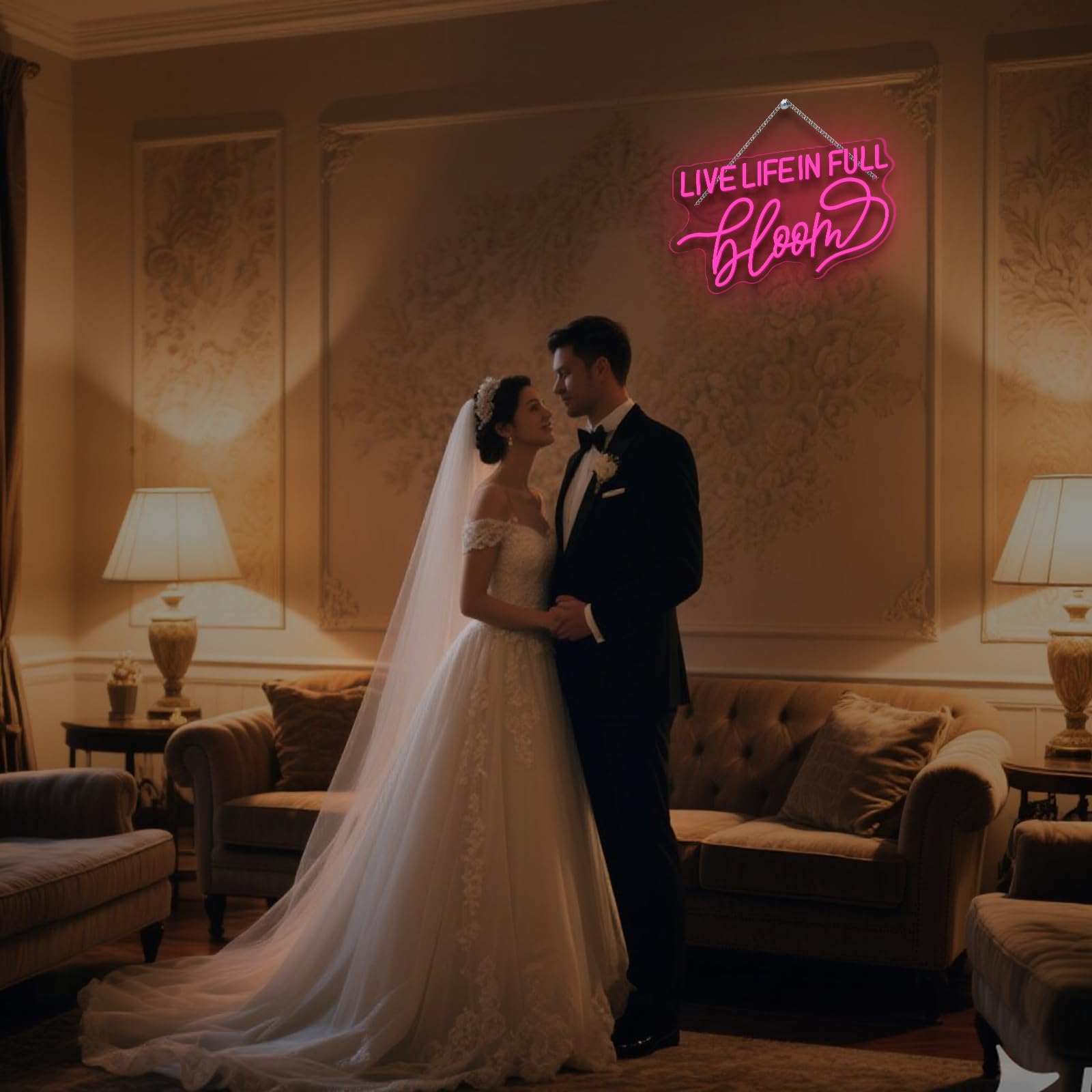 Live Life In Full Bloom Neonschild, LED-Neonlicht, Wanddekoration für Hochzeit, Brautparty, Party & Fotoshooting, beleuchtetes Schild für Zuhause, USB dimmbar
