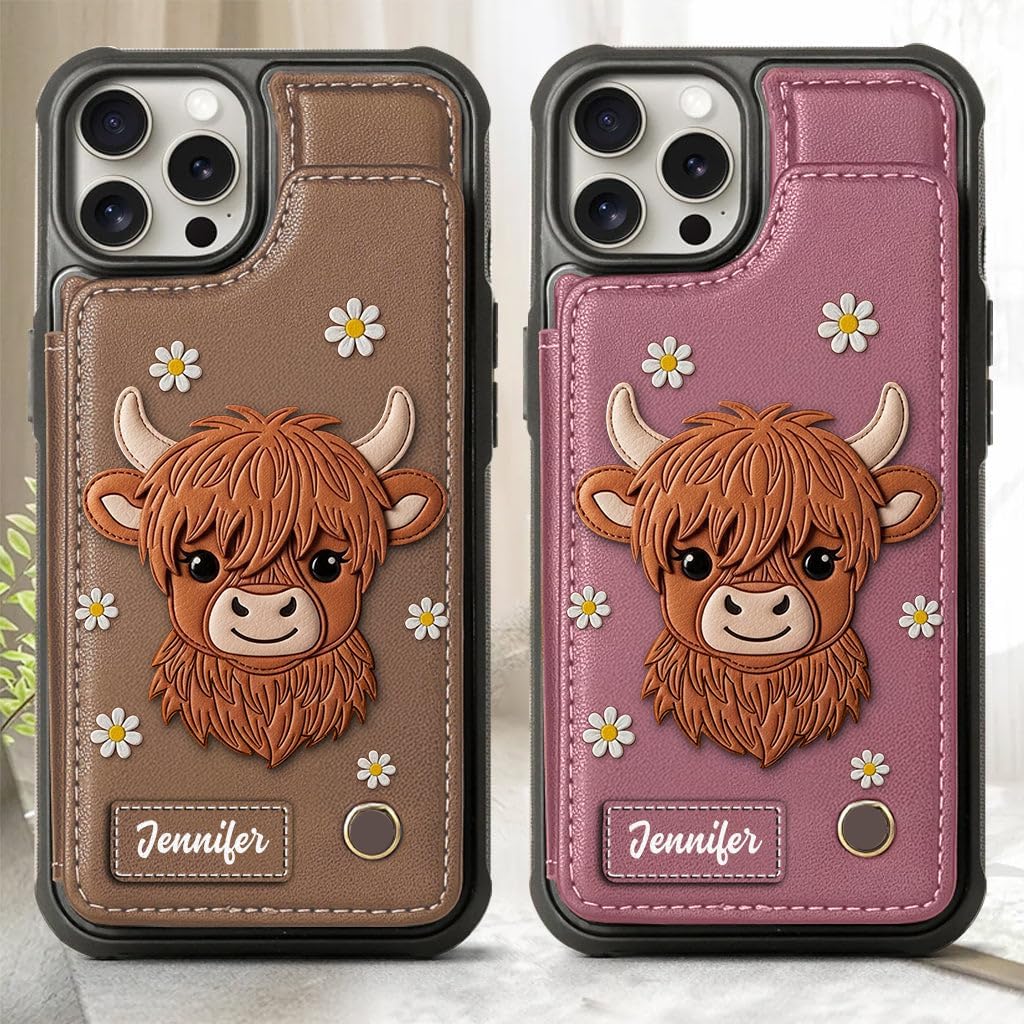 Adorable Highland Cow - Personalized Highland Cow Wallet Phone Case