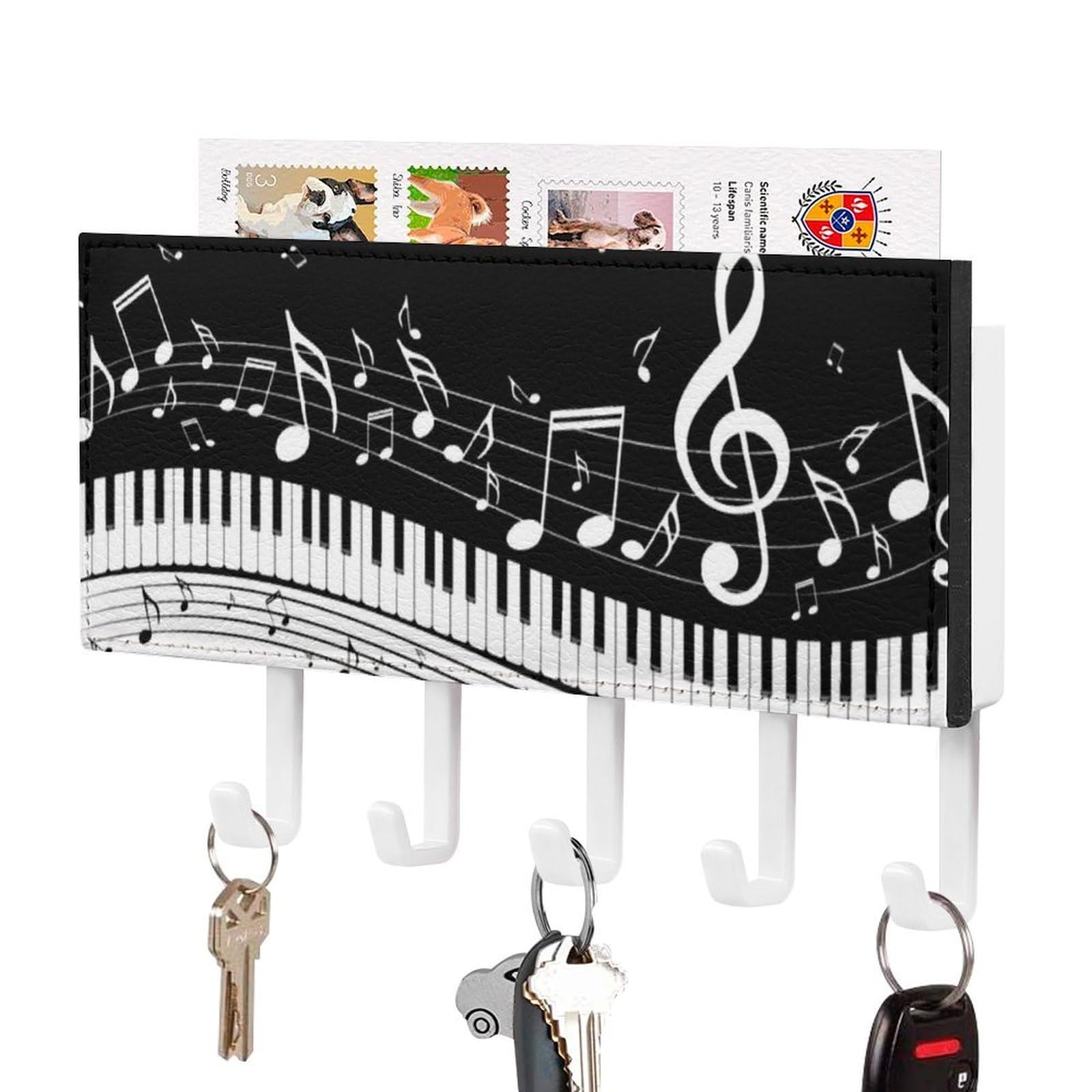 NCLQVJXZKHW Abstract Piano Music Note Key Holder with 5 Hooks Key Hooks Wall Mounted Key Racks Key Hanger Organiser Shelf