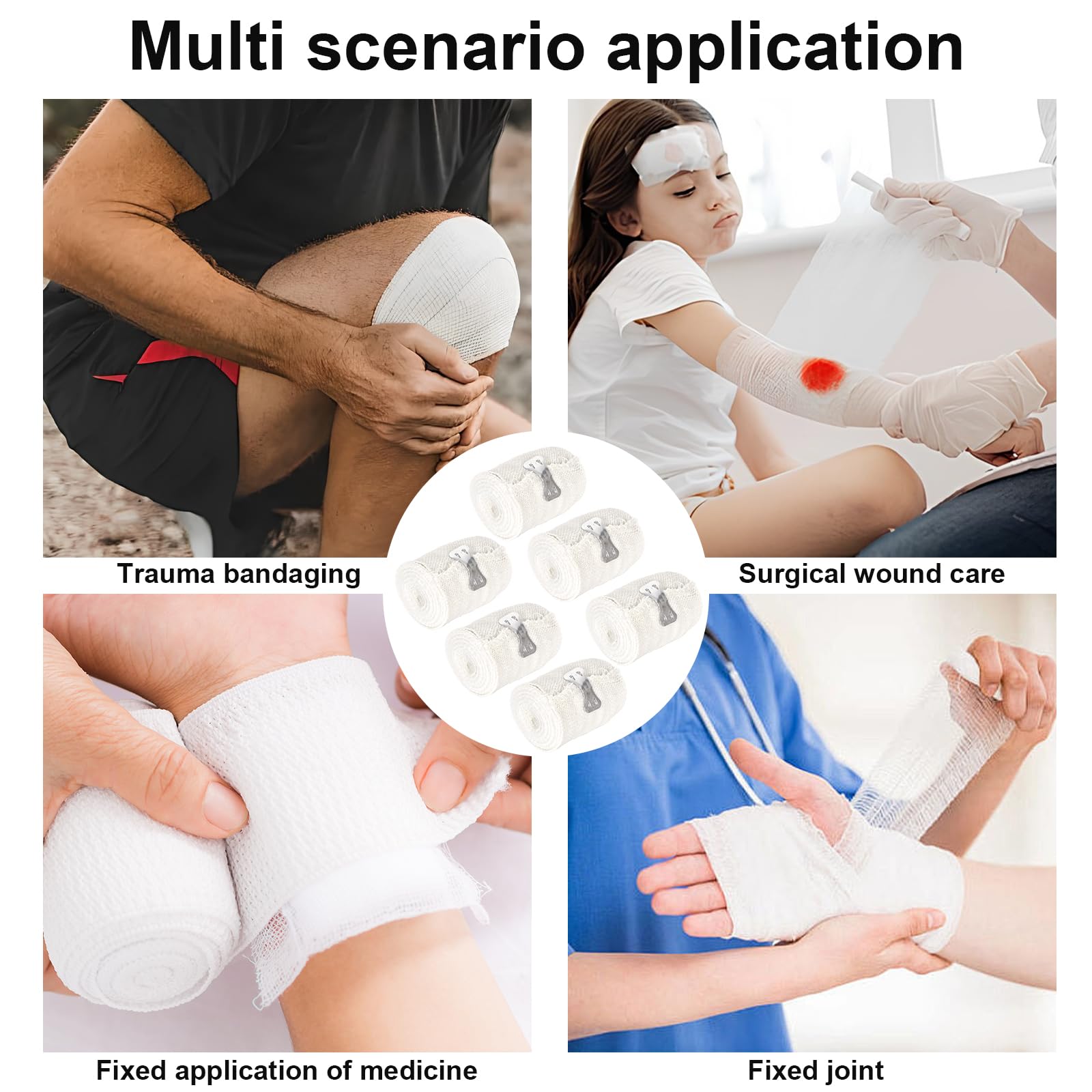 6 Rollos de Vendajes Elásticos Médicos, Vendajes Simples, Suave y Transpirables, Fijación Médica para Rodillas y Muñecas, Adecuados para el Cuidado de Heridas y Protección de Articulaciones (5cm)