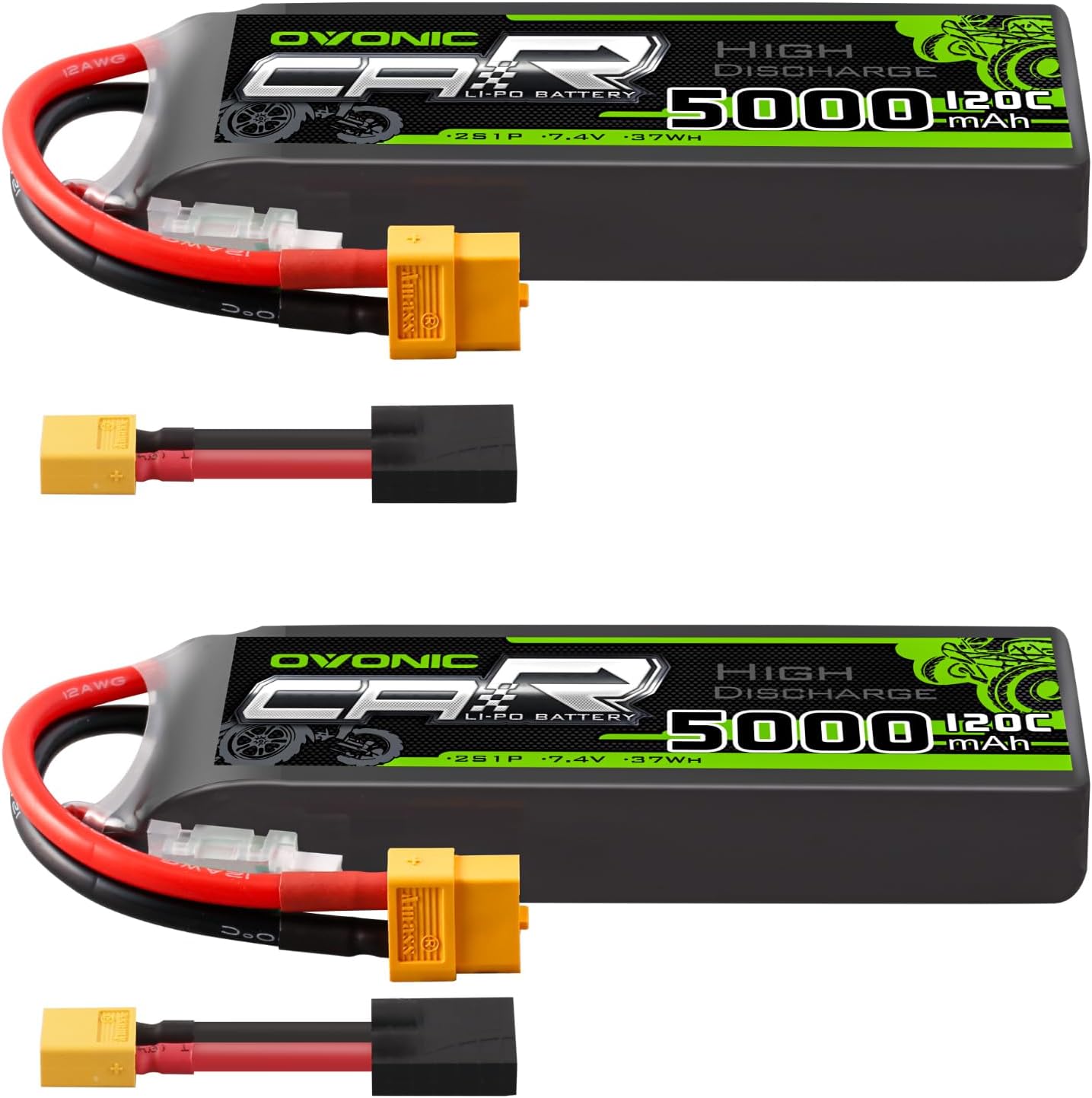 OVONIC 2S Lipo Battery TRA Plug RC Car Battery 7.4V 120C Lipo for RC Car Trucks 1/8 1/10 RC Vehicles(2 Packs)