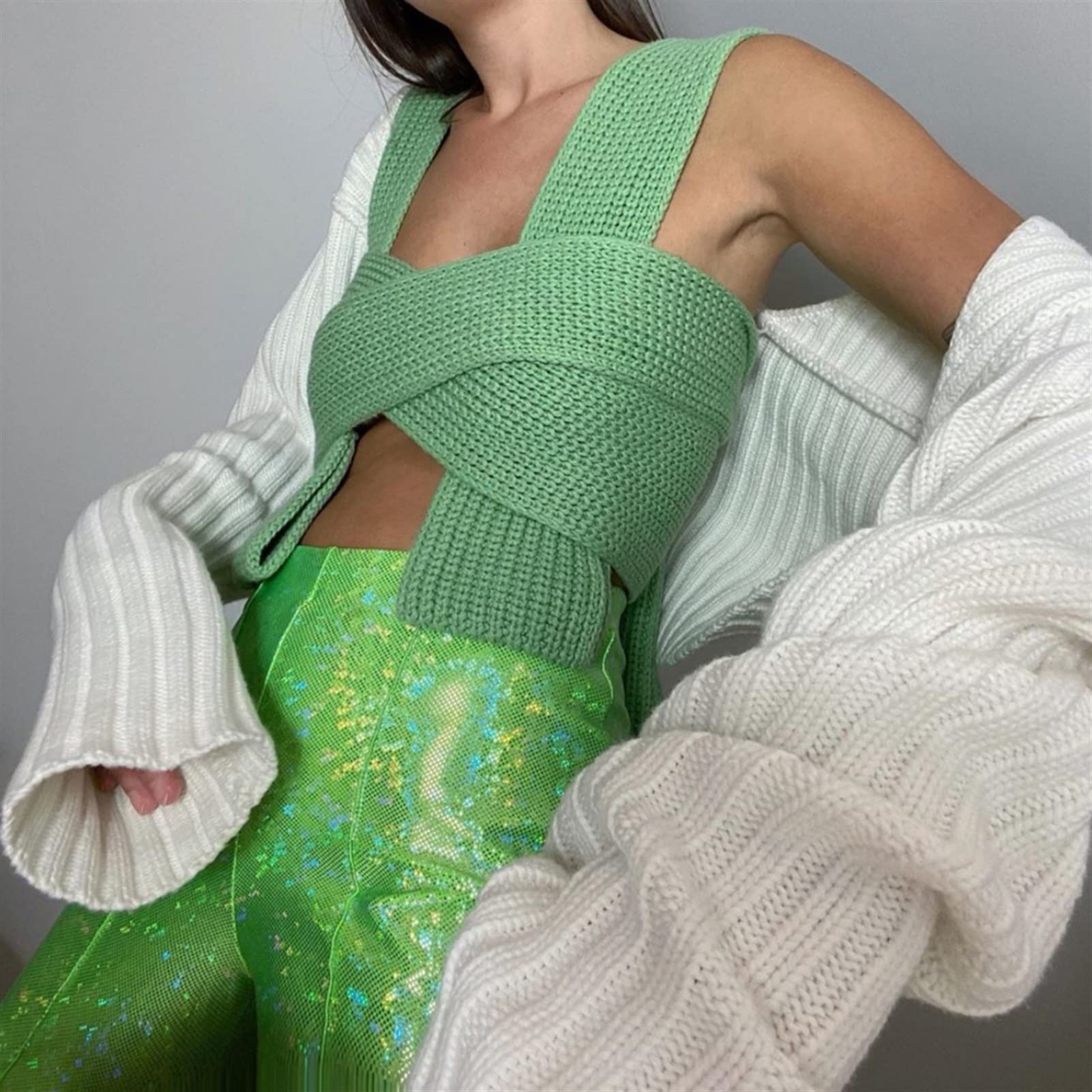 Pull Femme Torsadé à Nœuds - Manches Longues, Coupe Crop, Style Décontracté Pour Automne-hiver - 7