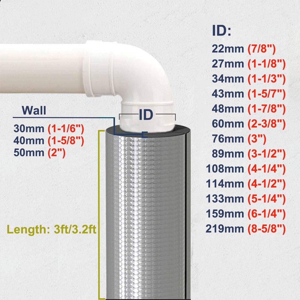 95cm Tubo Isolante Antigelo per Esterni Guaina Isolante in Gomma, Isolante Tubi in Foglio di Alluminio ID 22-219mm Utilizzato per Tubi dell'Acqua Fredda E Calda, Condizionatore(219mmx40mmx1m)