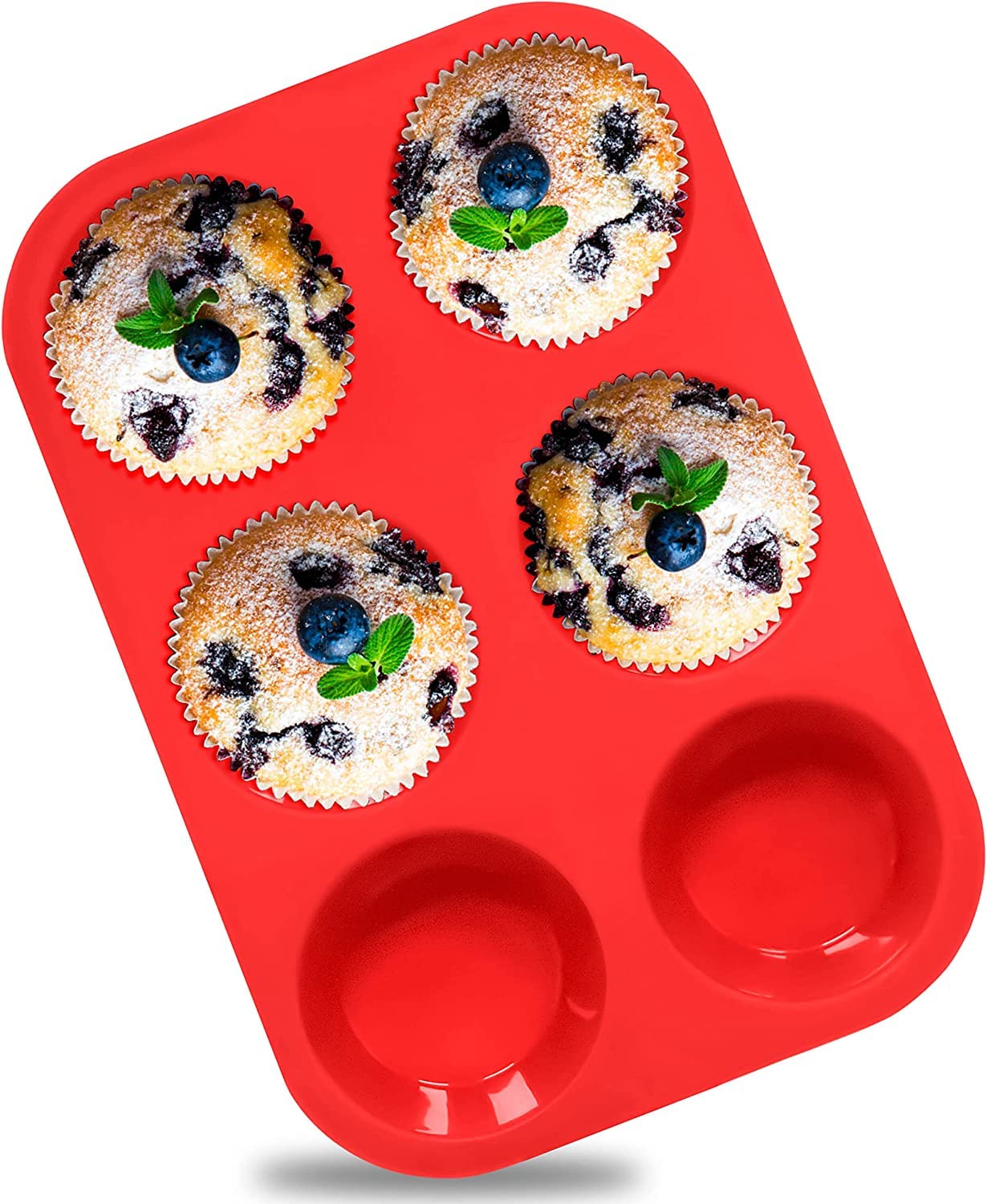 YHRY Silicone Muffin Pan - 6 Cups Non-Stick Cupcake Molds, Food Grade Silicone Baking Tray for Making Egg Muffin, Cupcake, Quiches, Tart and Desserts, Reusable Muffin Tin Just Pop Out