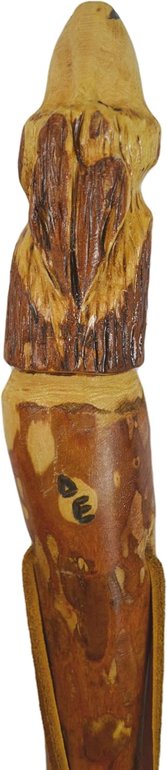 Walking Stick with Wolf Head Carving in Hardwood, Carved Hiking Stick Made in USA by Creation Carvings